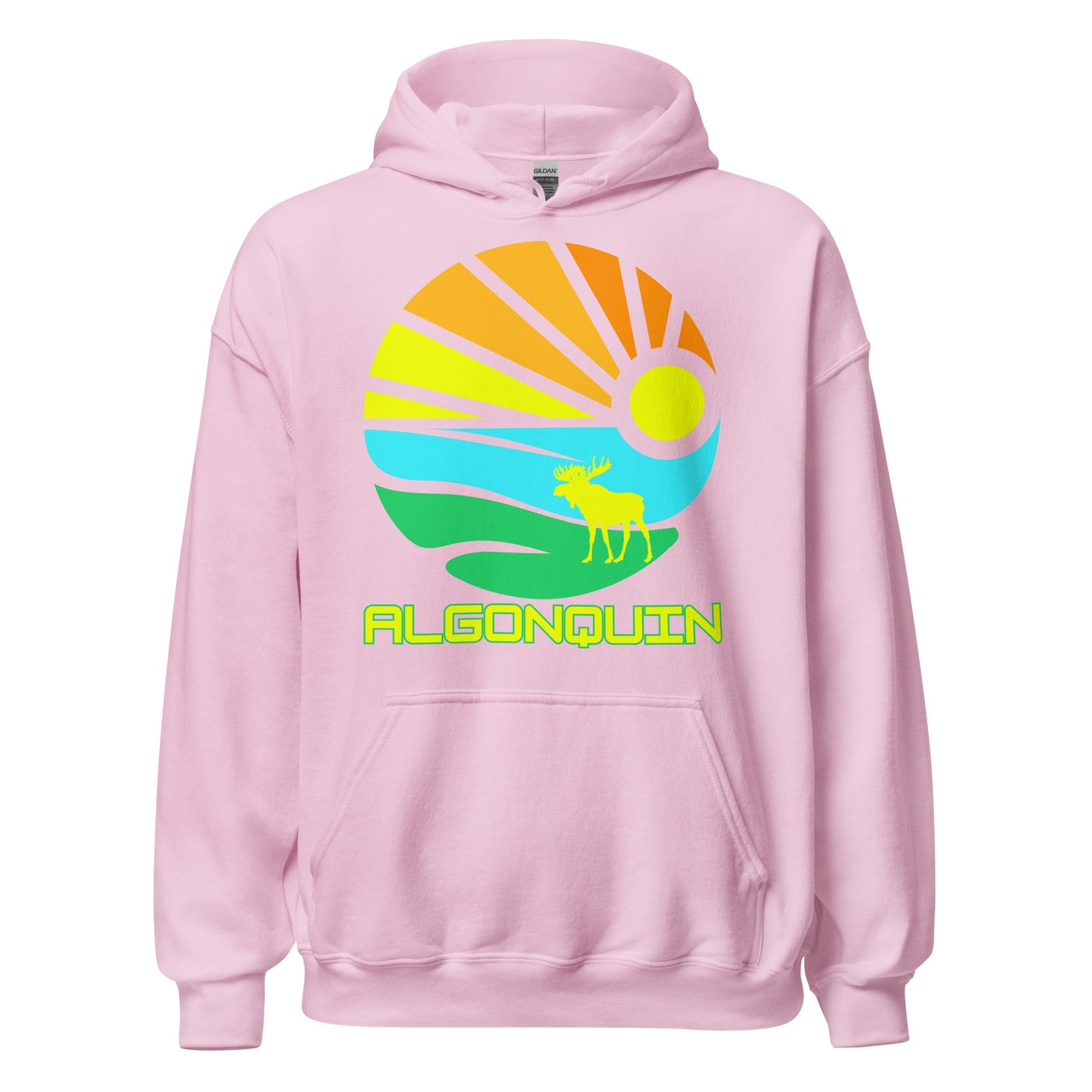 Algonquin Park - Bright Colorful Abstract Design with Moose - Quality Unisex Hoodie