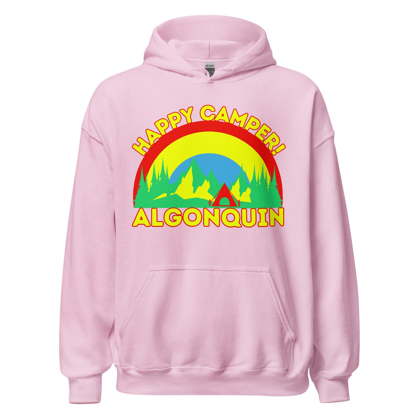 Algonquin Park - Happy Camper - Bright Rainbow Design - Quality Unisex Hoodie