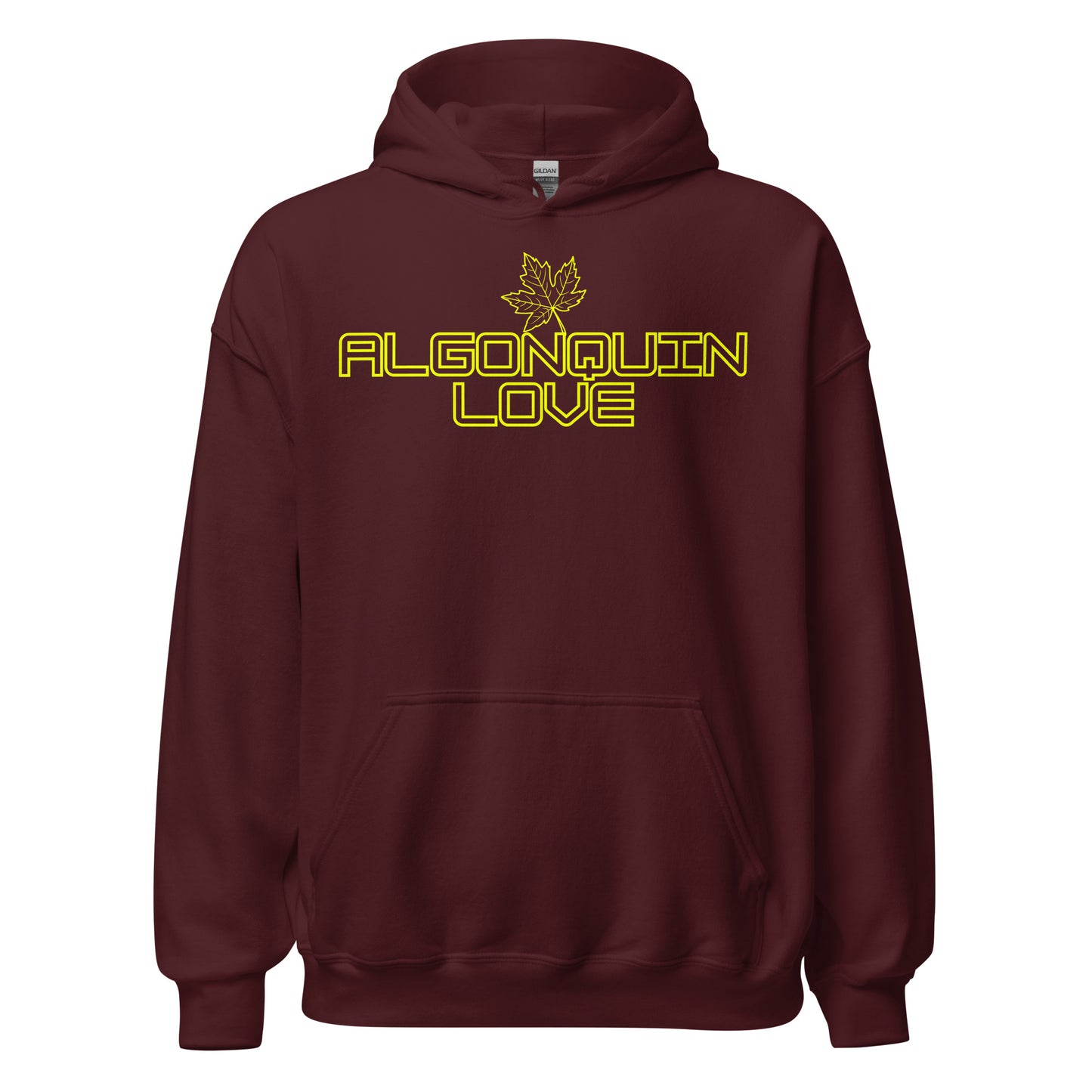 Algonquin Love - Algonquin Park - Bright Yellow Design with Maple Leaf - Quality Unisex Hoodie