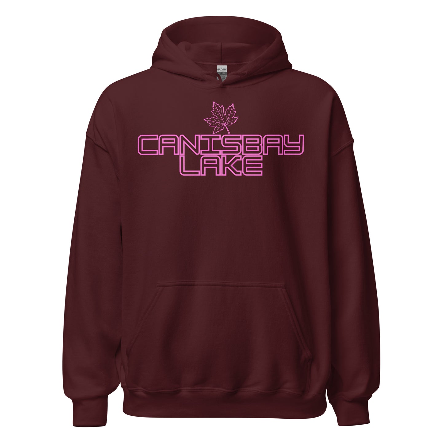 Canisbay Lake - Algonquin Park - Bright Pink Design with Maple Leaf - Quality Unisex Hoodie