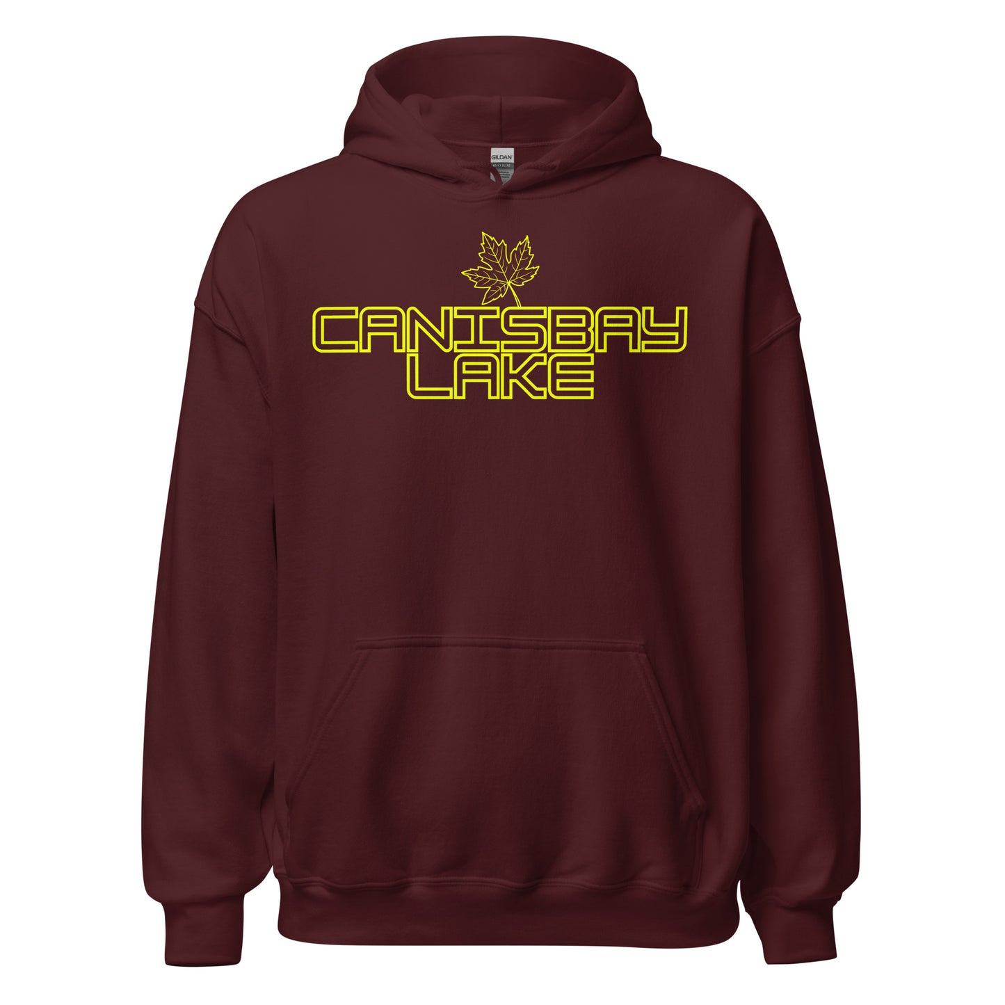 Canisbay Lake - Algonquin Park - Bright Yellow Design with Maple Leaf - Quality Unisex Hoodie