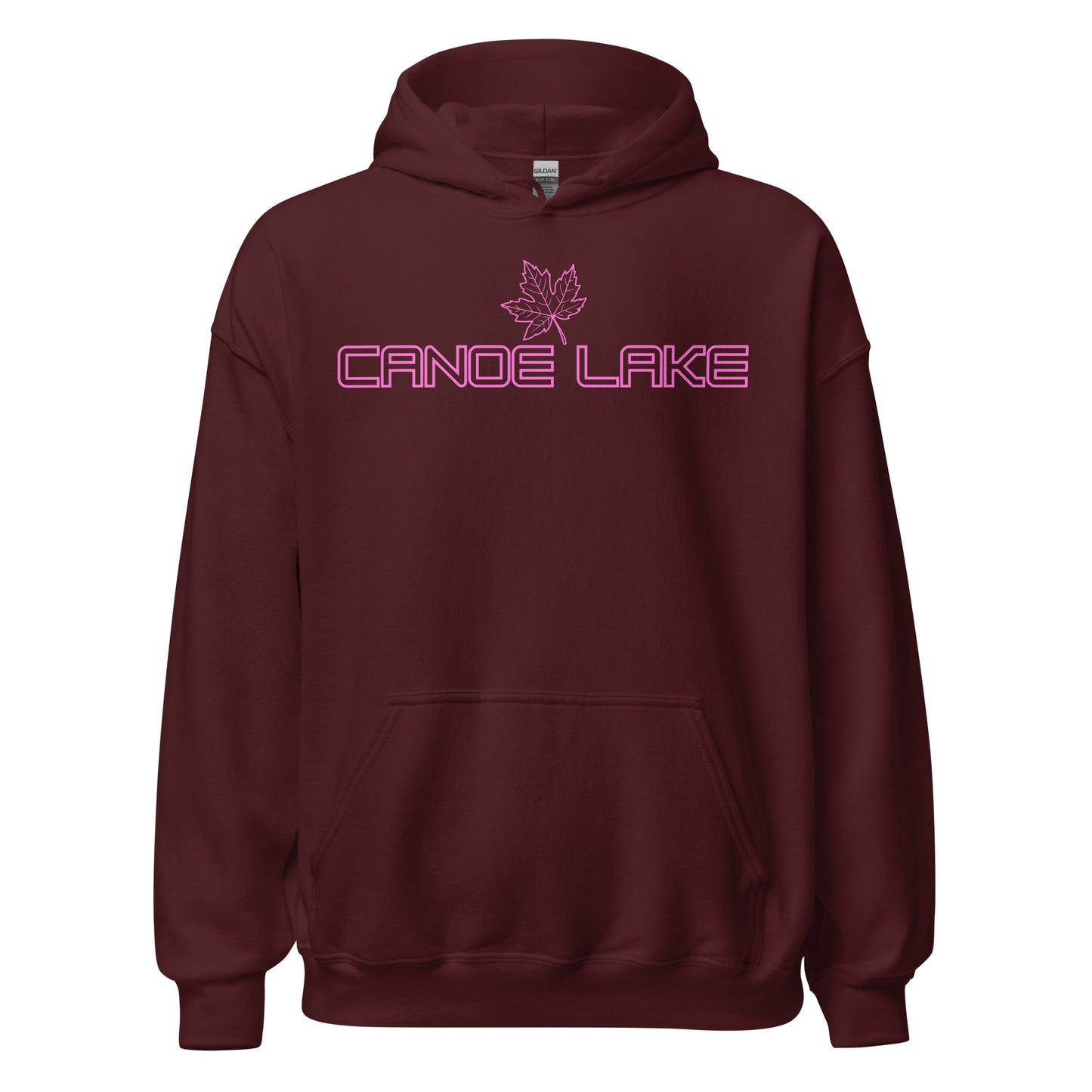 Canoe Lake - Algonquin Park - Bright Pink Design with Maple Leaf - Quality Unisex Hoodie