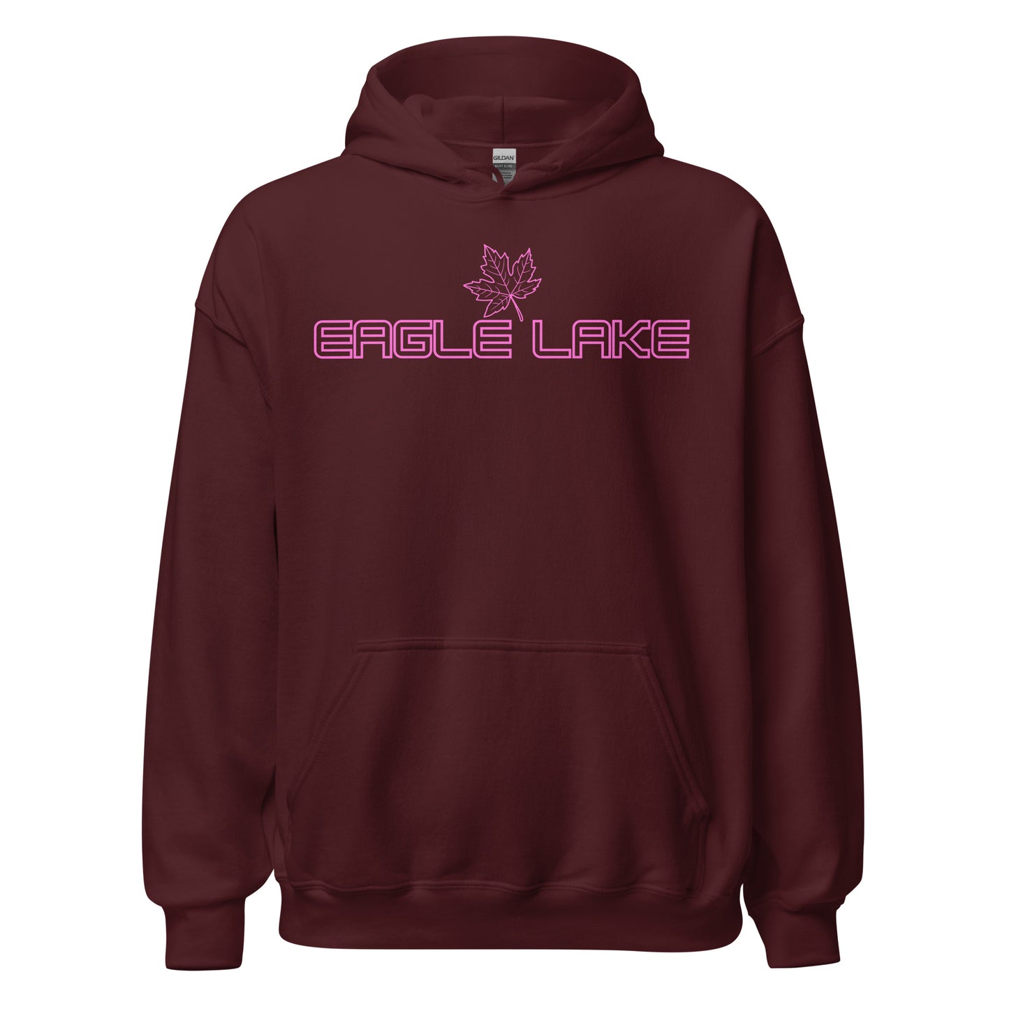 Eagle Lake - Algonquin Park - Bright Pink Design with Maple Leaf - Quality Unisex Hoodie