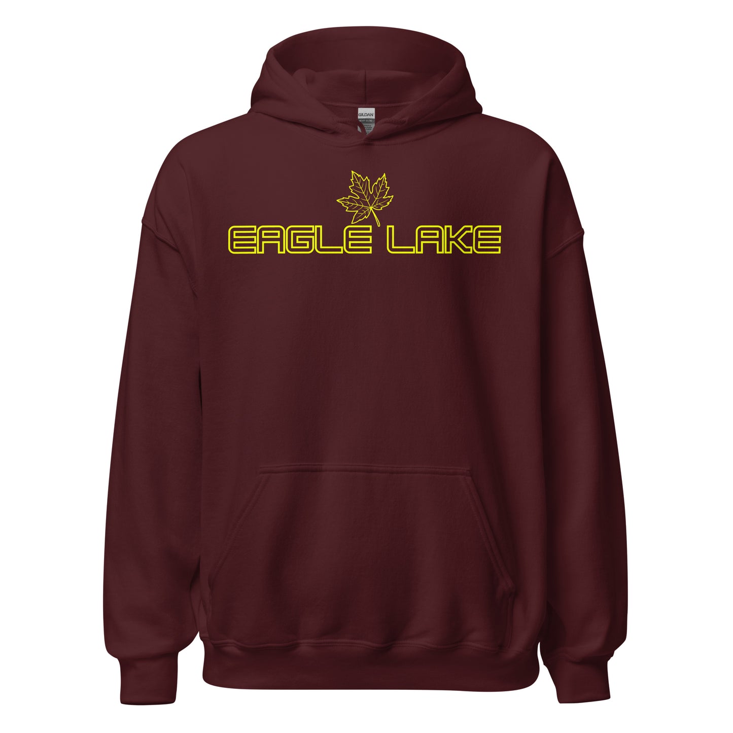 Eagle Lake - Algonquin Park - Bright Yellow Design with Maple Leaf - Quality Unisex Hoodie
