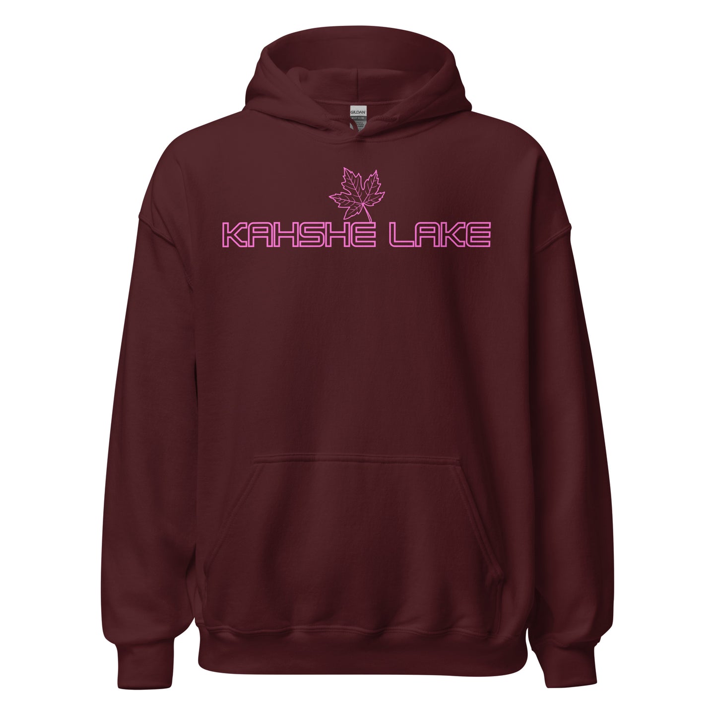 Kahshe Lake - Algonquin Park - Bright Pink Design with Maple Leaf - Quality Unisex Hoodie