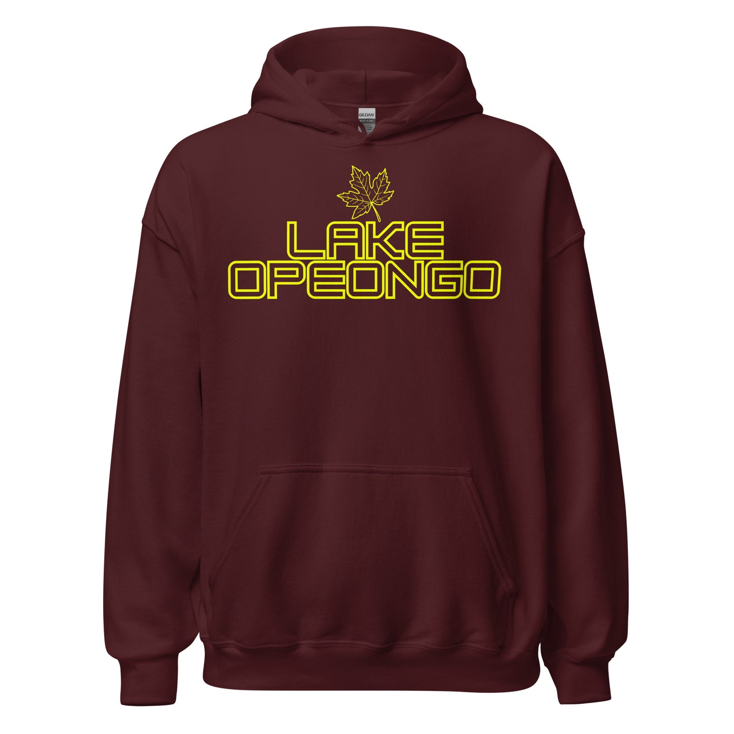 Lake Opeongo - Algonquin Park - Bright Yellow Design with Maple Leaf - Quality Unisex Hoodie