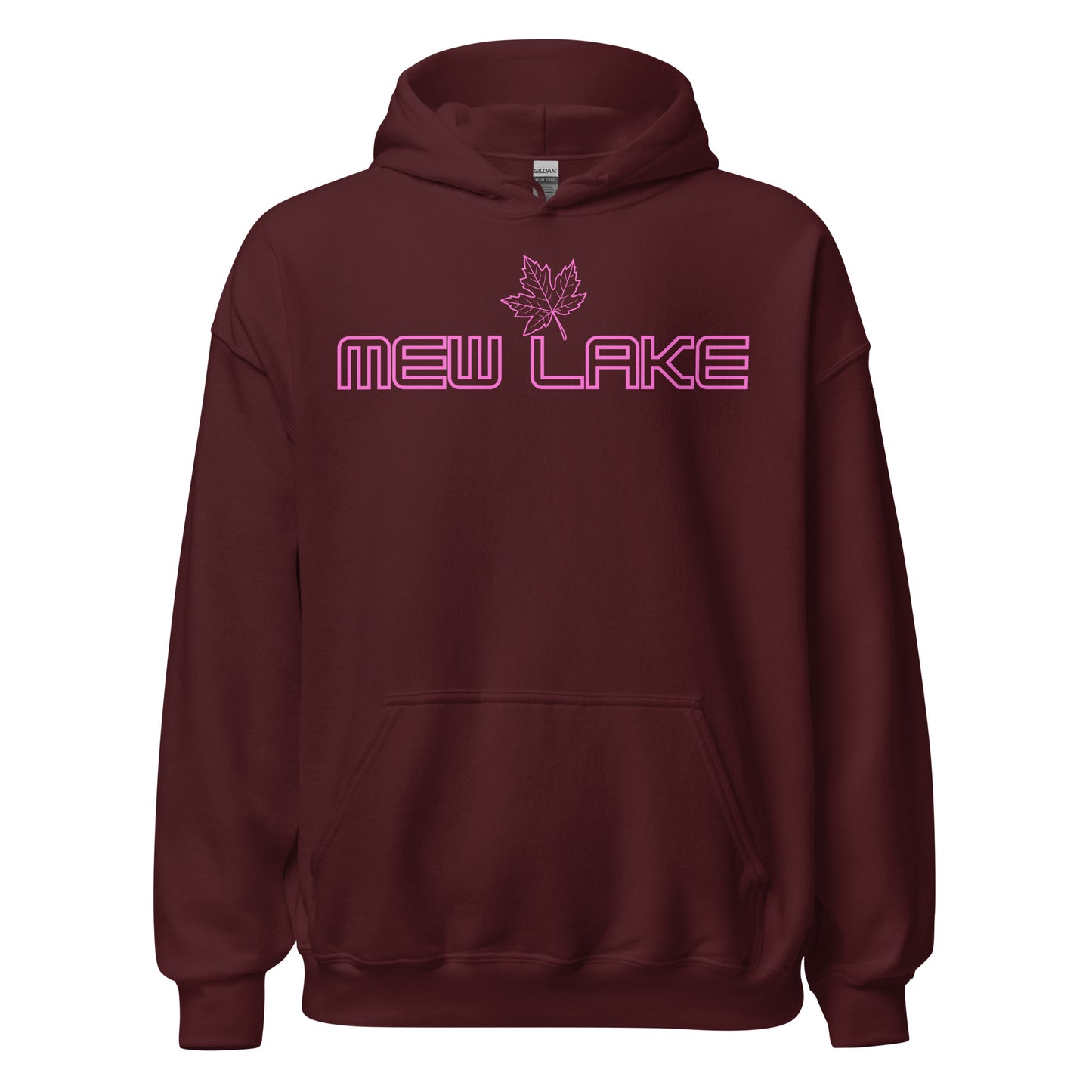Mew Lake - Algonquin Park - Bright Pink Design with Maple Leaf - Quality Unisex Hoodie