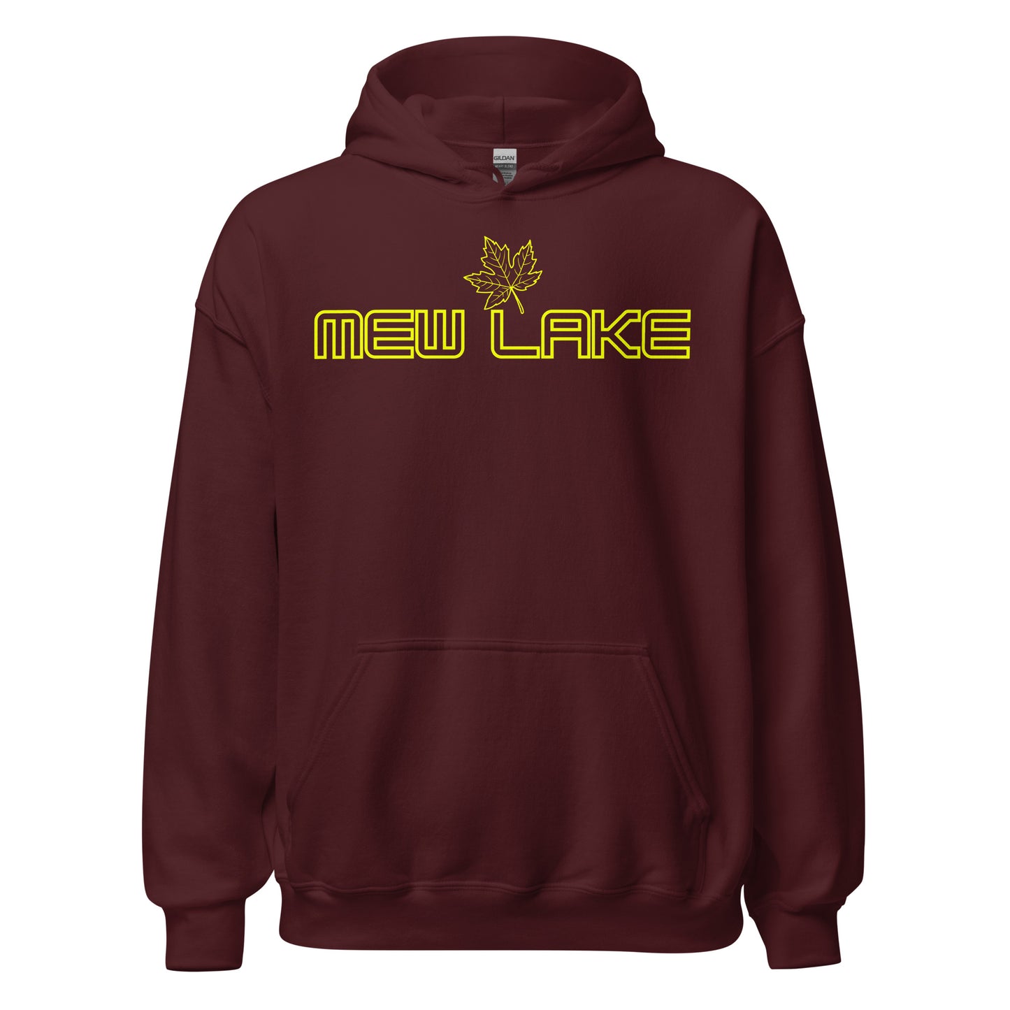 Mew Lake - Algonquin Park - Bright Yellow Design with Maple Leaf - Quality Unisex Hoodie