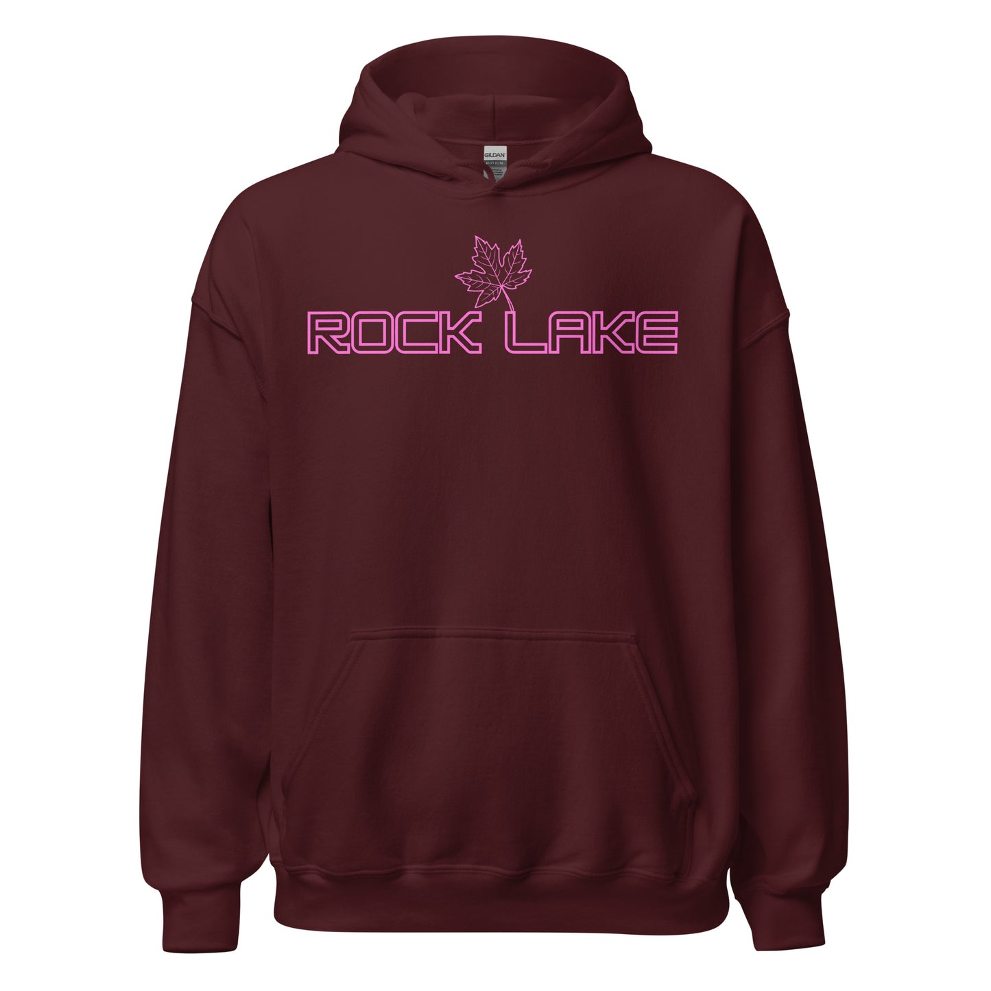 Rock Lake - Algonquin Park - Bright Pink Design with Maple Leaf - Quality Unisex Hoodie