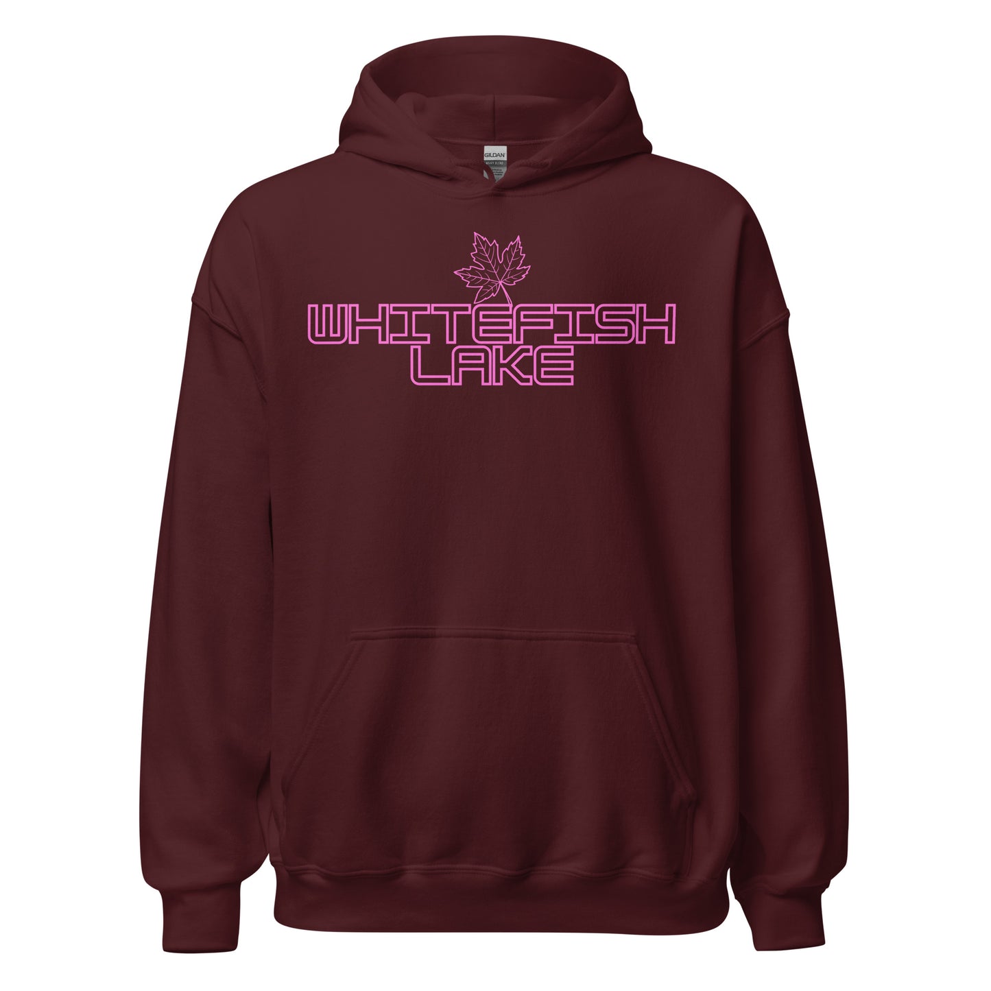 Whitefish Lake - Algonquin Park - Bright Pink Design with Maple Leaf - Quality Unisex Hoodie