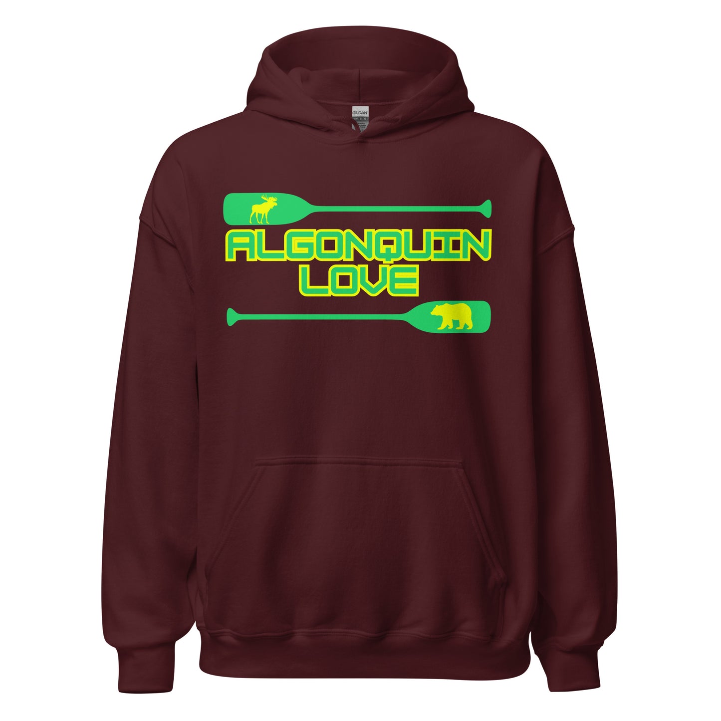 Algonquin Love - Algonquin Park - Bright Green & Yellow Canoe Paddles - Quality Unisex Hoodie