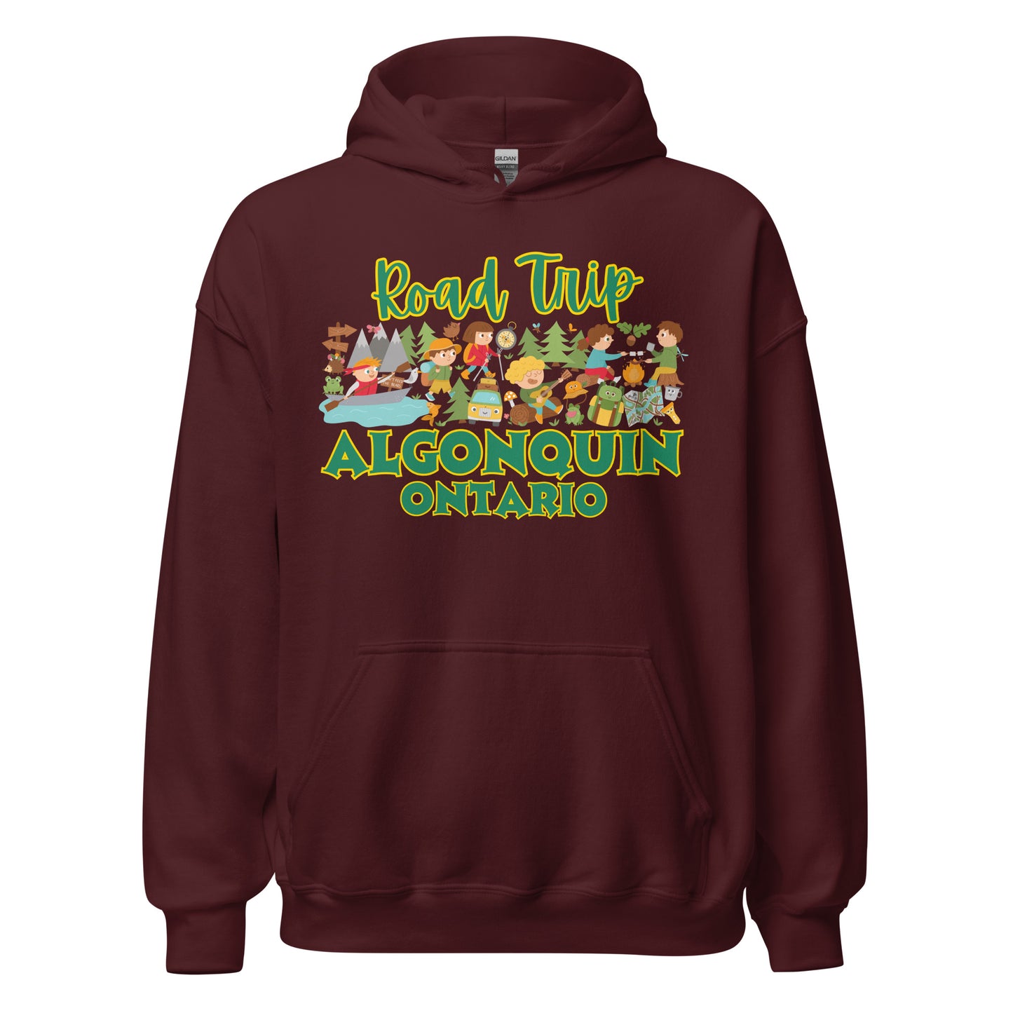 Algonquin Park - Road Trip - Colorful Cartoon Activity Collage - Quality Unisex Hoodie