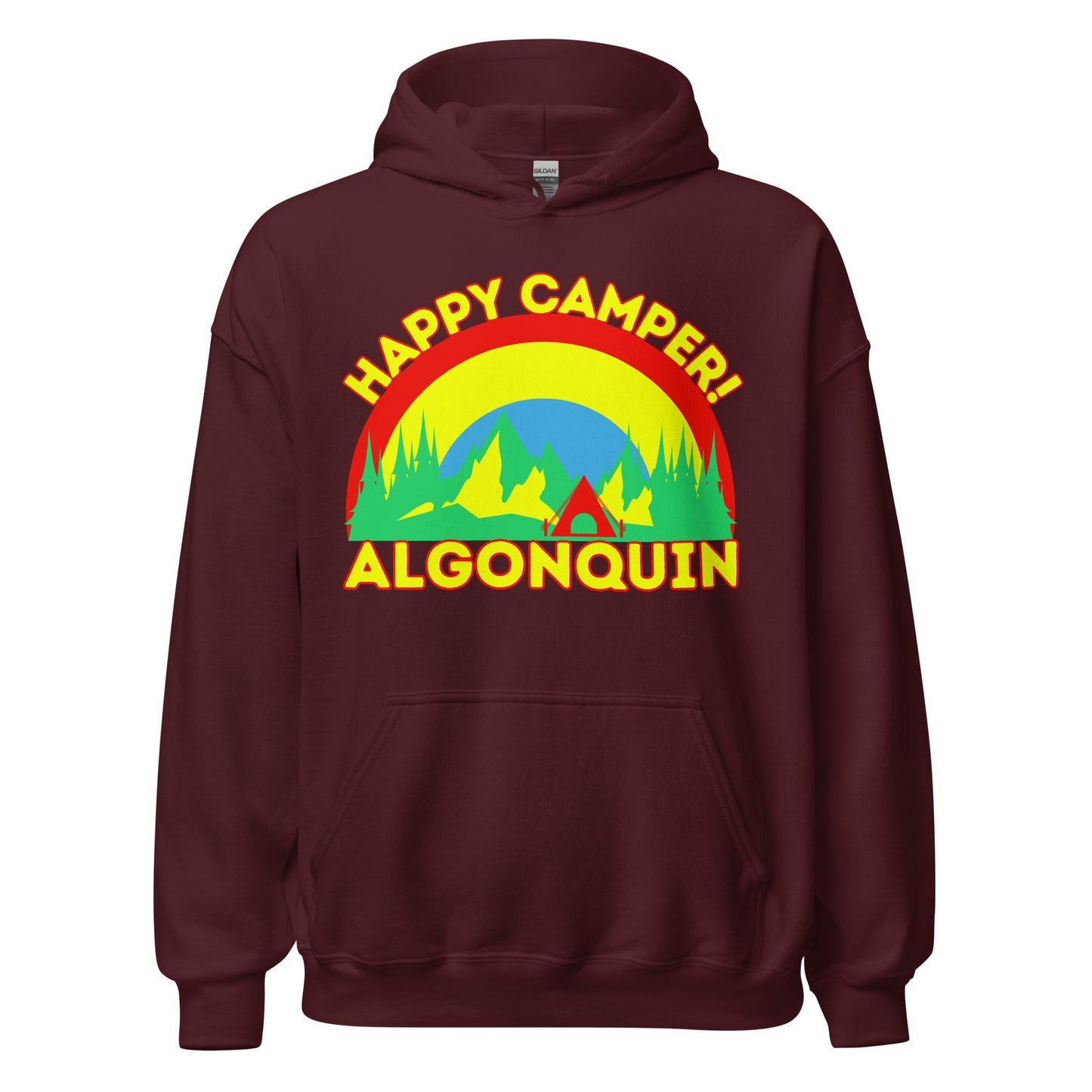 Algonquin Park - Happy Camper - Bright Rainbow Design - Quality Unisex Hoodie