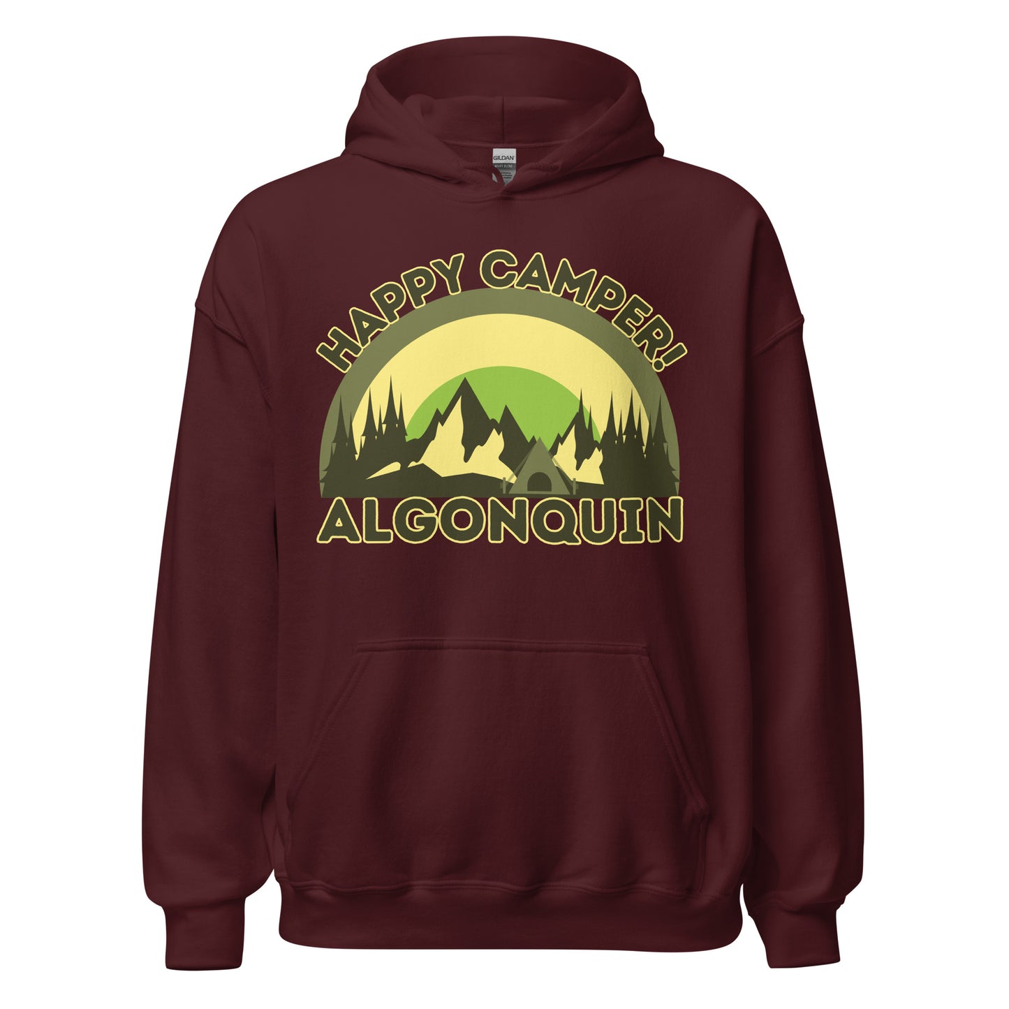 Algonquin Park - Happy Camper - Camo Colors - Quality Unisex Hoodie