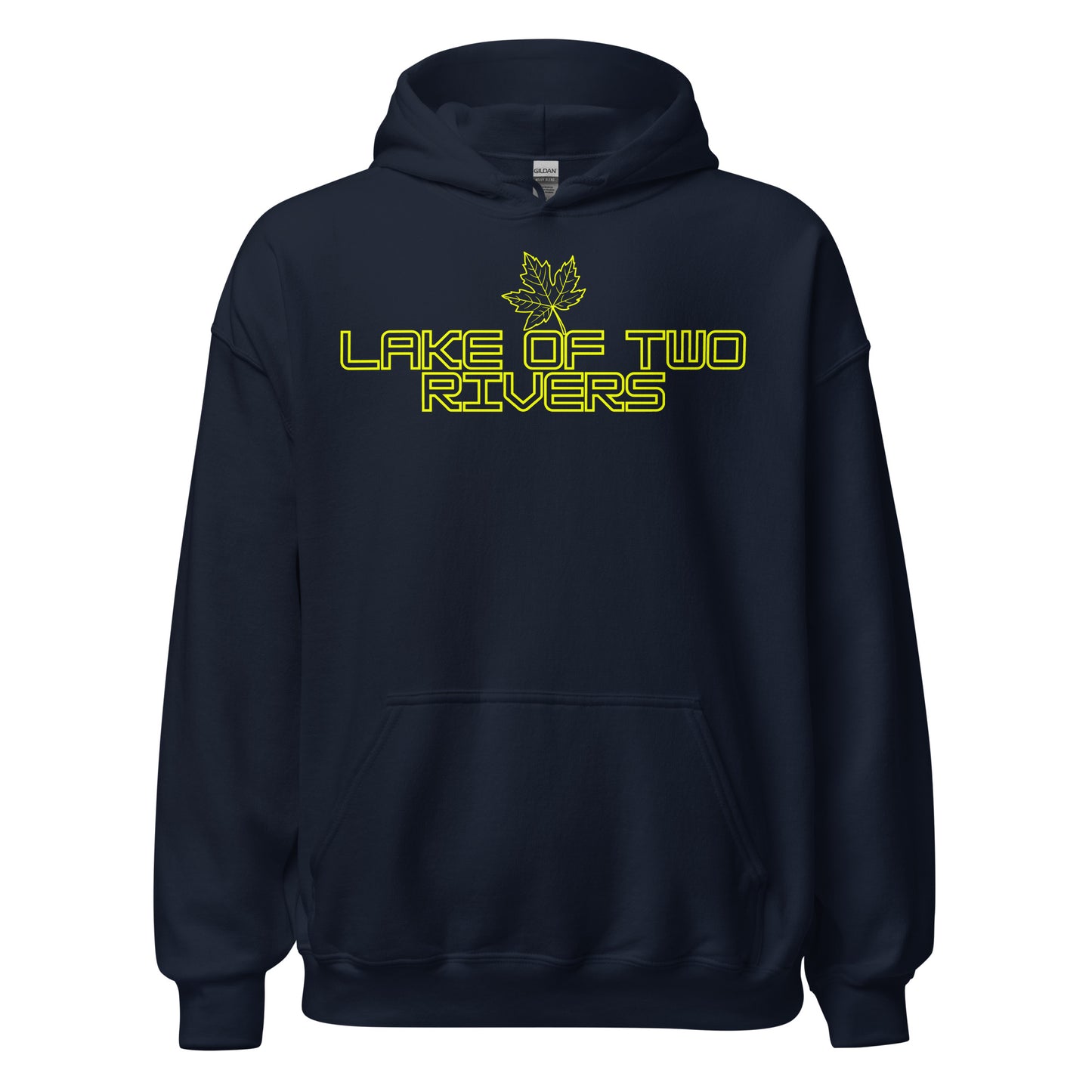Lake of Two Rivers - Algonquin Park - Bright Yellow Design with Maple Leaf - Quality Unisex Hoodie