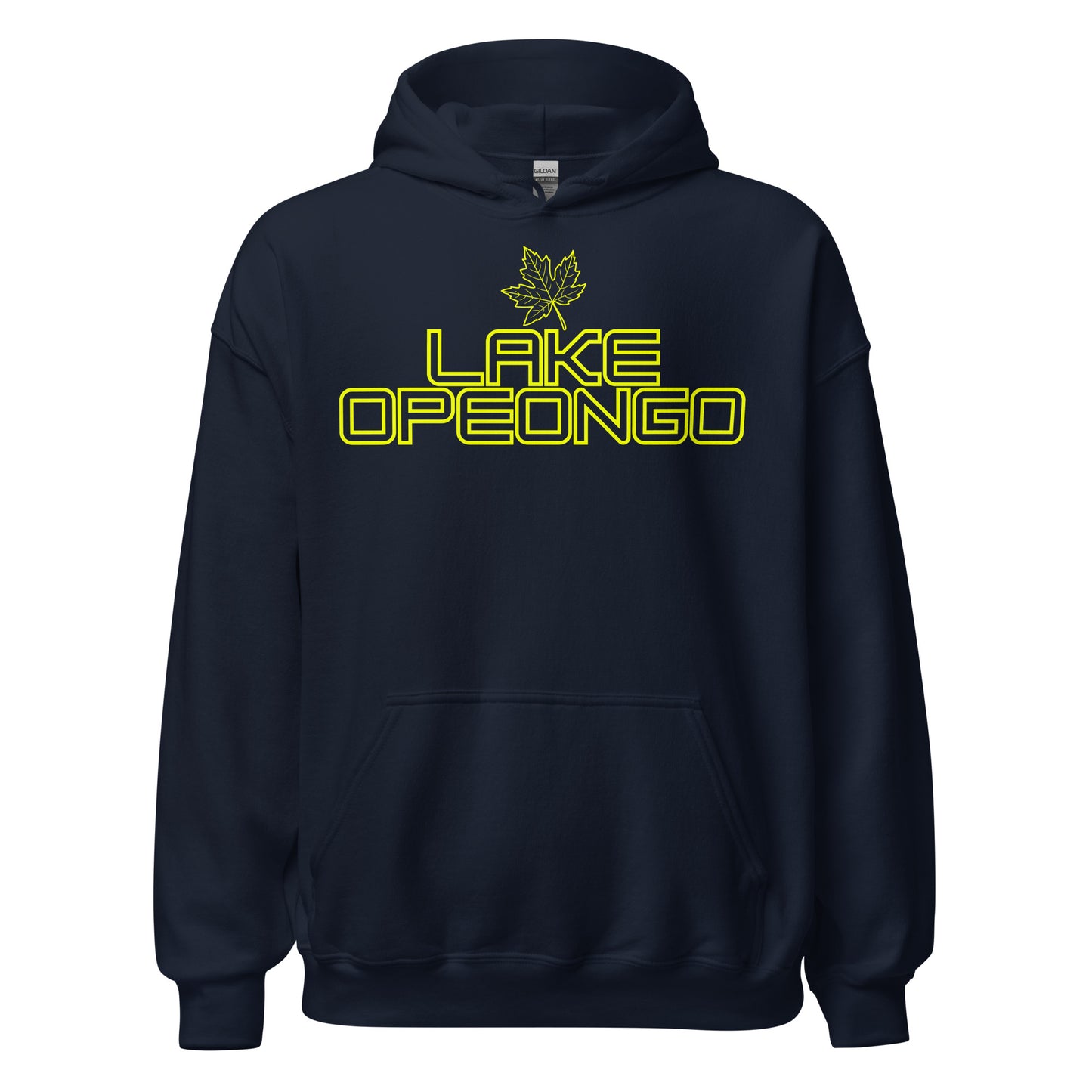 Lake Opeongo - Algonquin Park - Bright Yellow Design with Maple Leaf - Quality Unisex Hoodie