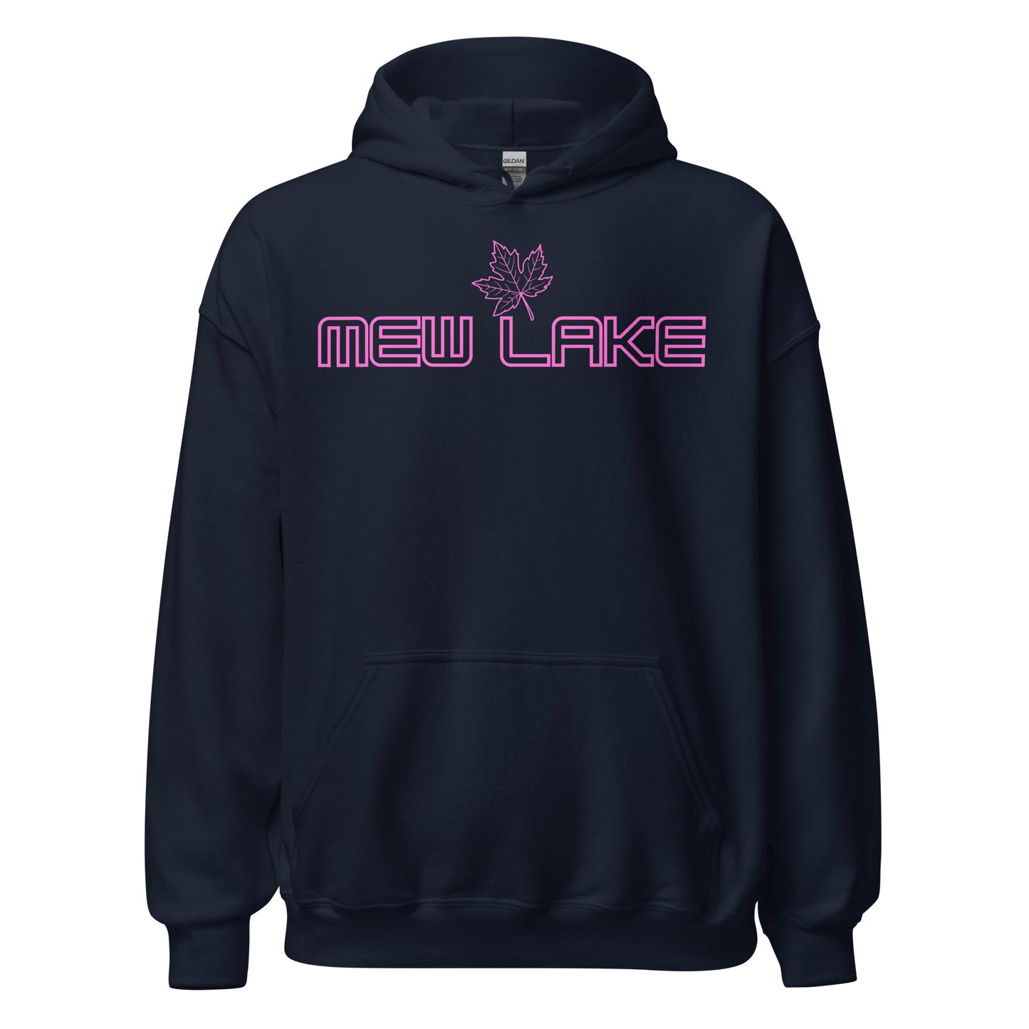 Mew Lake - Algonquin Park - Bright Pink Design with Maple Leaf - Quality Unisex Hoodie