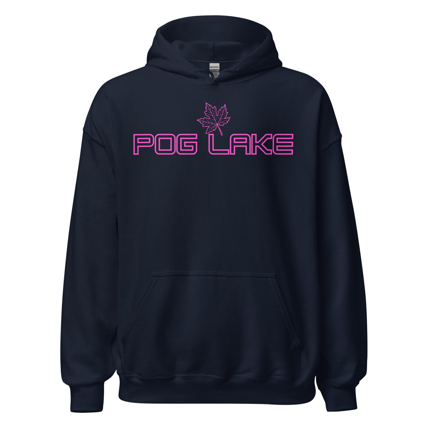 Pog Lake - Algonquin Park - Bright Pink Design with Maple Leaf - Quality Unisex Hoodie