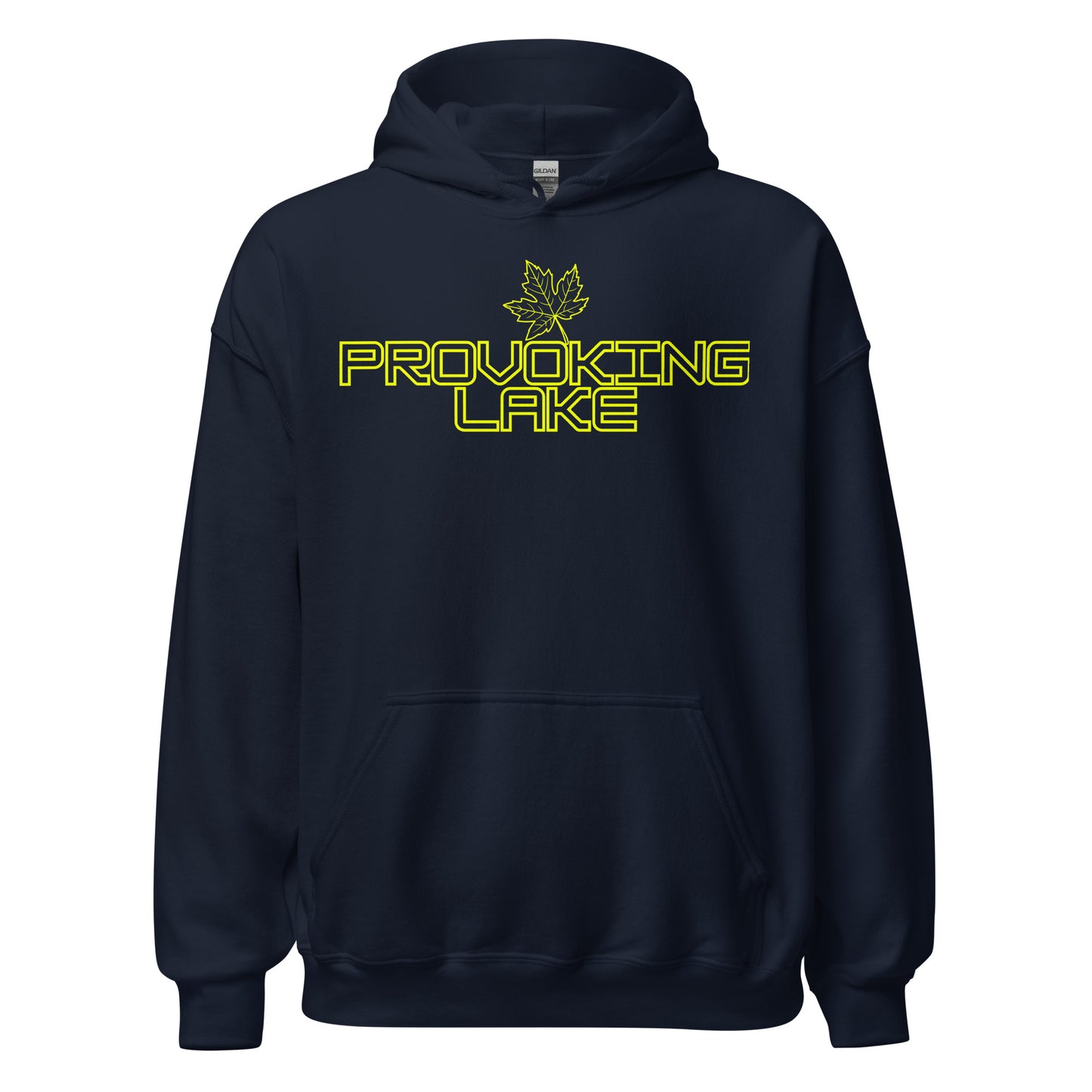 Provoking Lake - Algonquin Park - Bright Yellow Design with Maple Leaf - Quality Unisex Hoodie