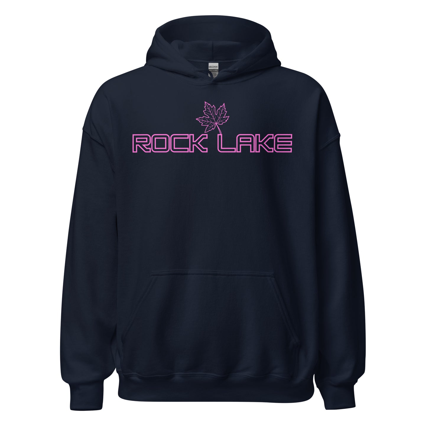 Rock Lake - Algonquin Park - Bright Pink Design with Maple Leaf - Quality Unisex Hoodie