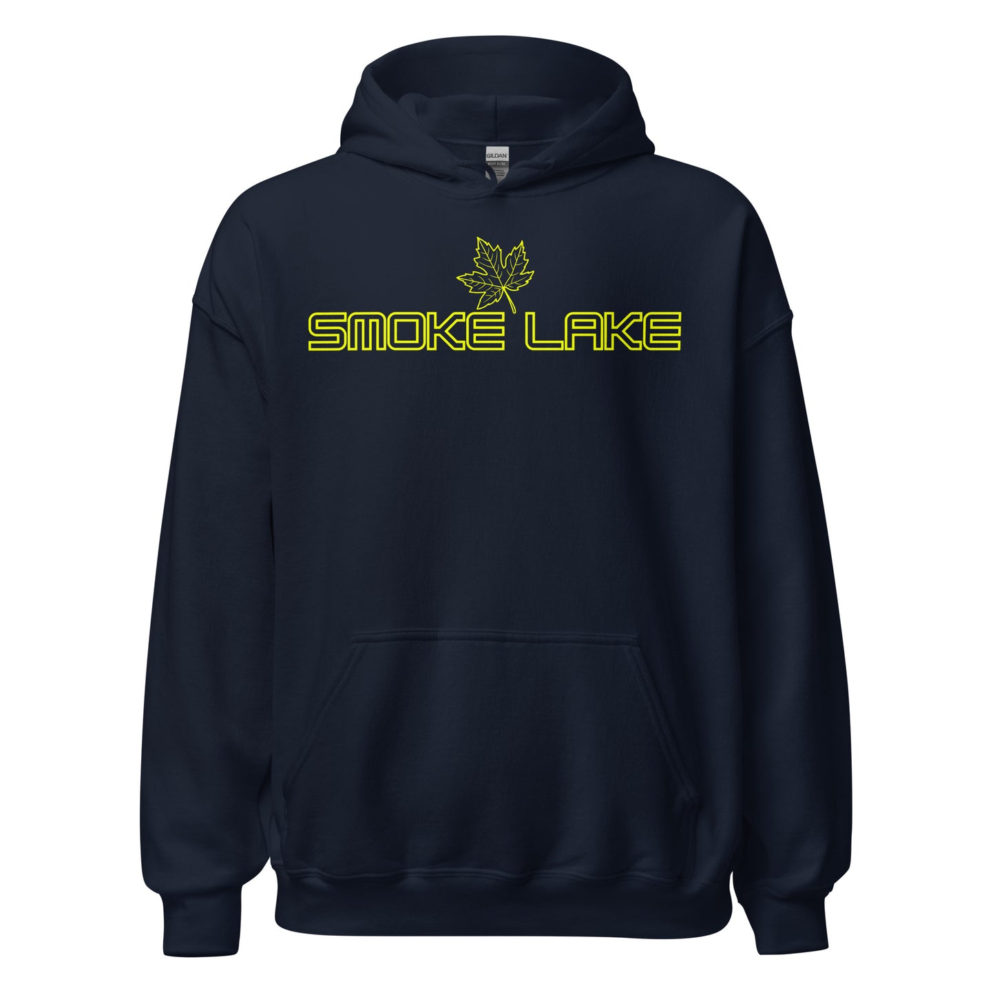 Smoke Lake - Algonquin Park - Bright Yellow Design with Maple Leaf - Quality Unisex Hoodie