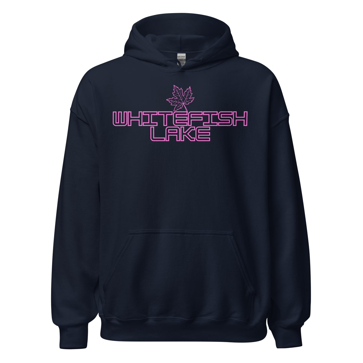 Whitefish Lake - Algonquin Park - Bright Pink Design with Maple Leaf - Quality Unisex Hoodie