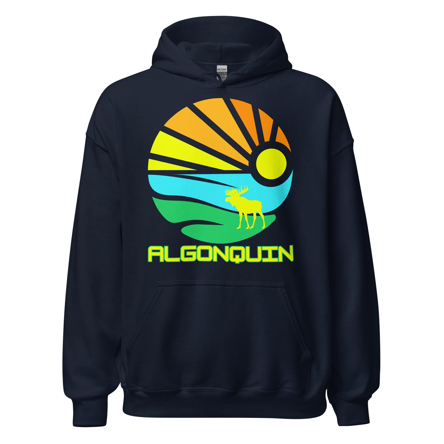 Algonquin Park - Bright Colorful Abstract Design with Moose - Quality Unisex Hoodie