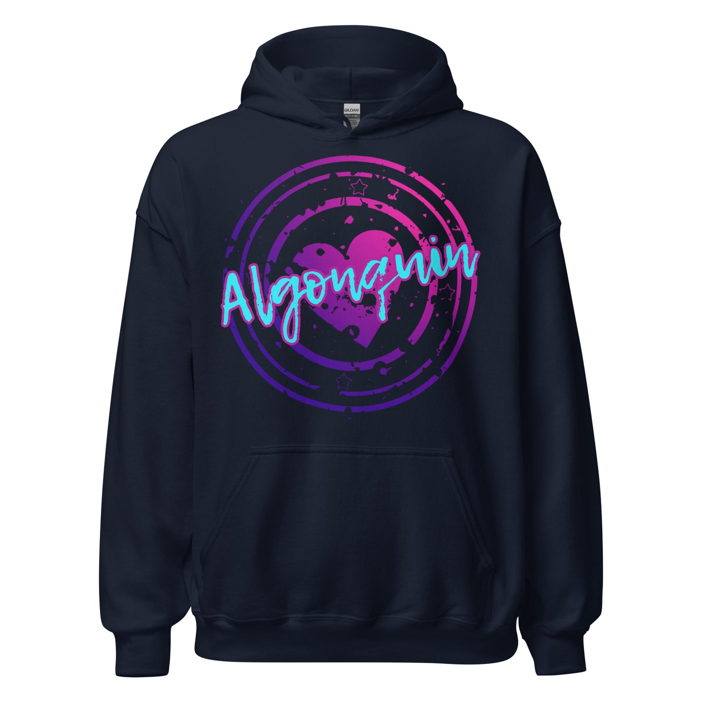 Algonquin Park - Purple Heart Stamp with Blue Font - Quality Unisex Hoodie