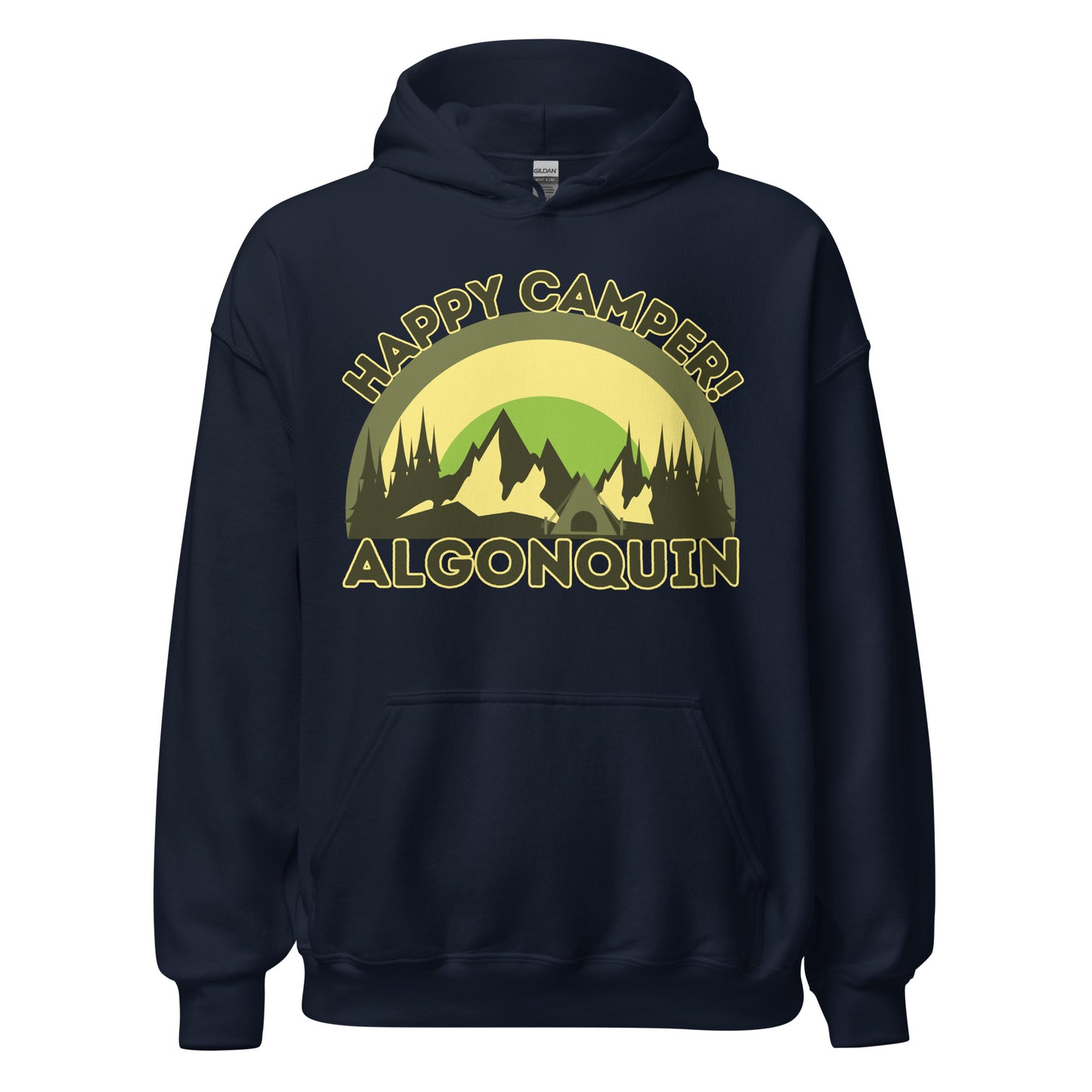 Algonquin Park - Happy Camper - Camo Colors - Quality Unisex Hoodie