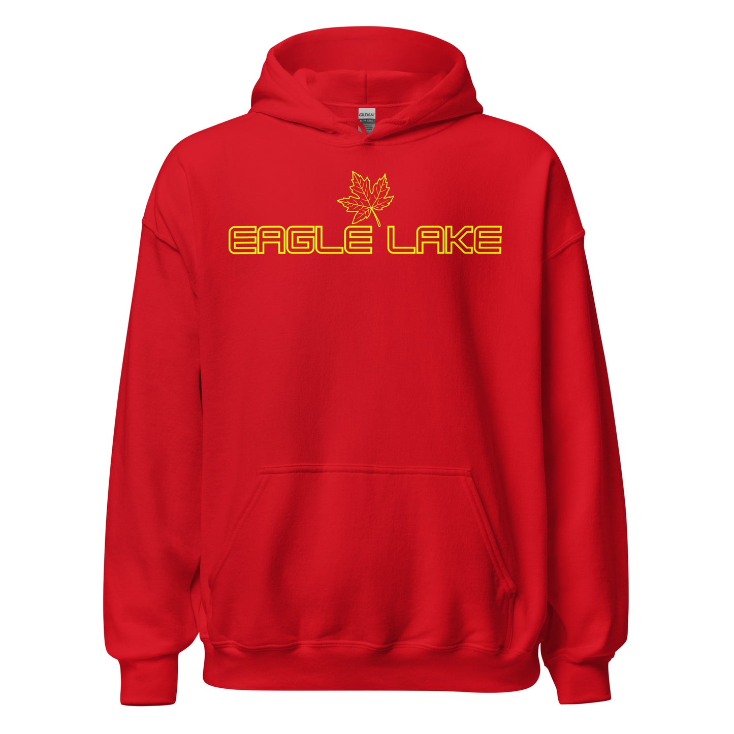 Eagle Lake - Algonquin Park - Bright Yellow Design with Maple Leaf - Quality Unisex Hoodie