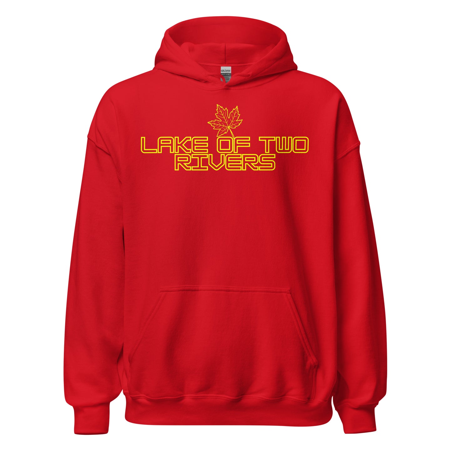 Lake of Two Rivers - Algonquin Park - Bright Yellow Design with Maple Leaf - Quality Unisex Hoodie