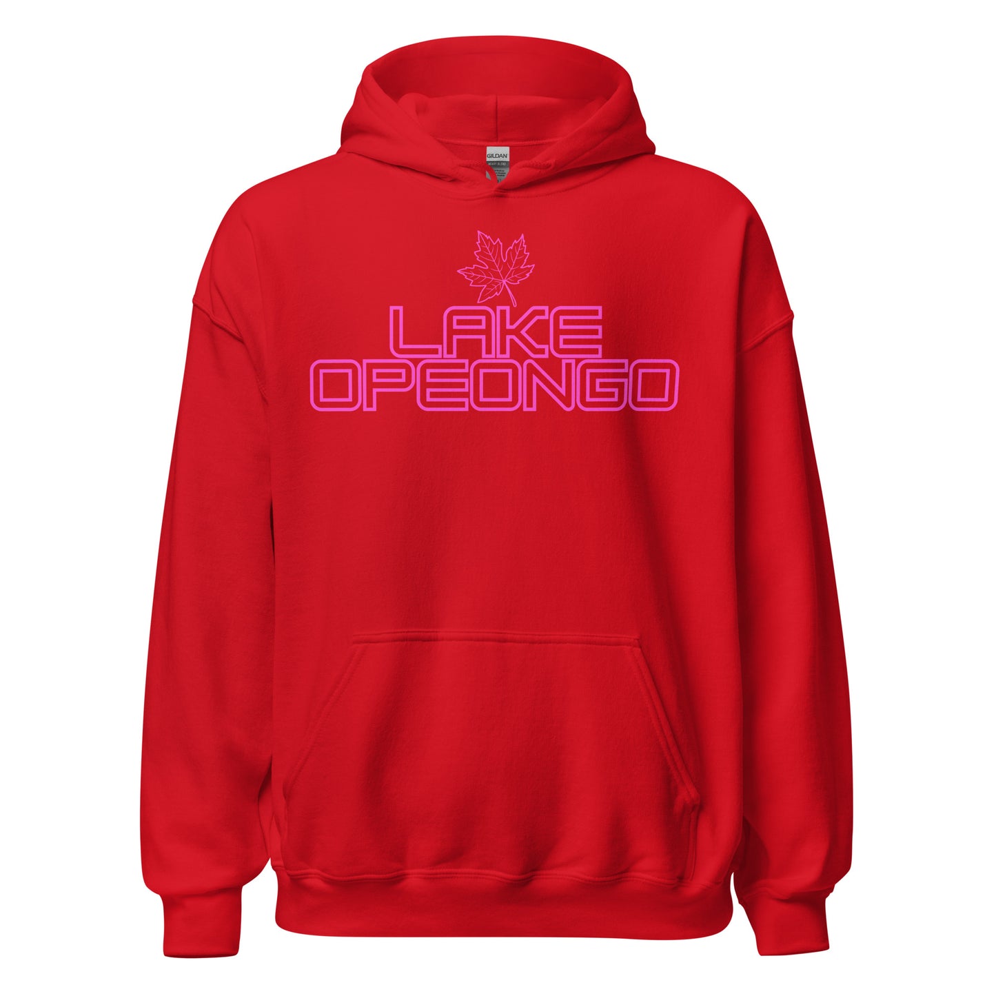 Lake Opeongo - Algonquin Park - Bright Pink Design with Maple Leaf - Quality Unisex Hoodie