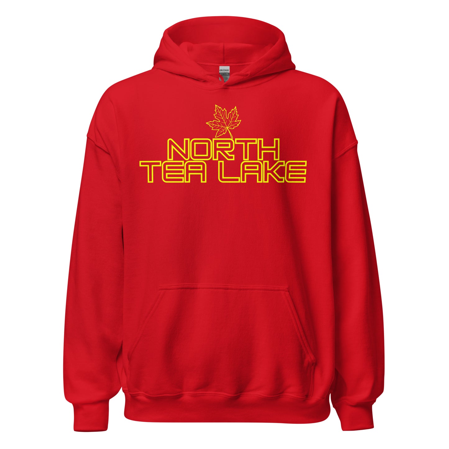 North Tea Lake - Algonquin Park - Bright Yellow Design with Maple Leaf - Quality Unisex Hoodie