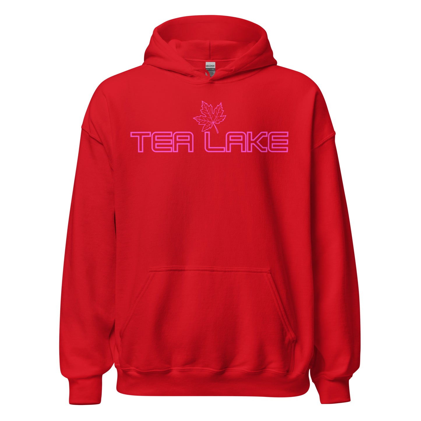 Tea Lake - Algonquin Park - Bright Pink Design with Maple Leaf - Quality Unisex Hoodie