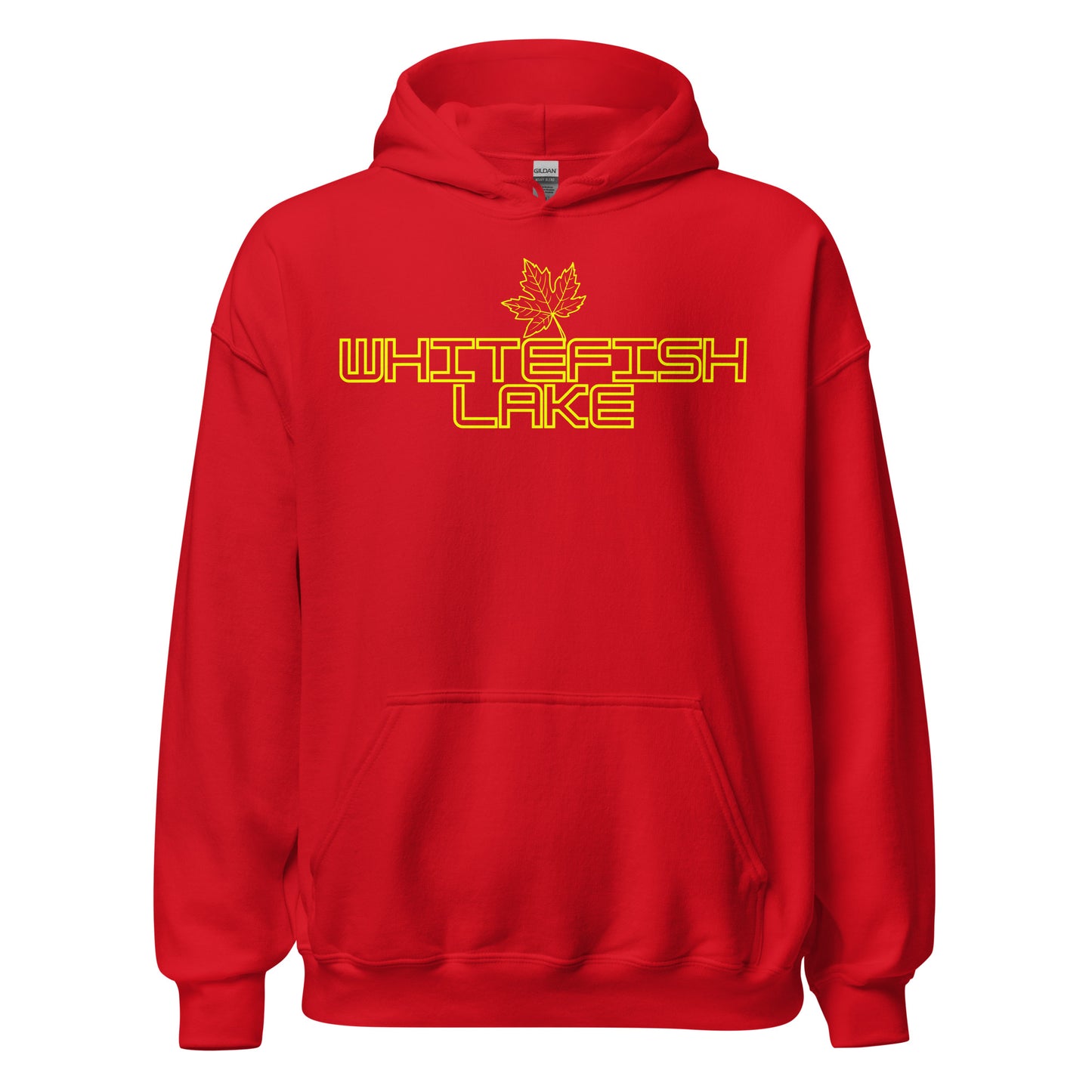 Whitefish Lake - Algonquin Park - Bright Yellow Design with Maple Leaf - Quality Unisex Hoodie