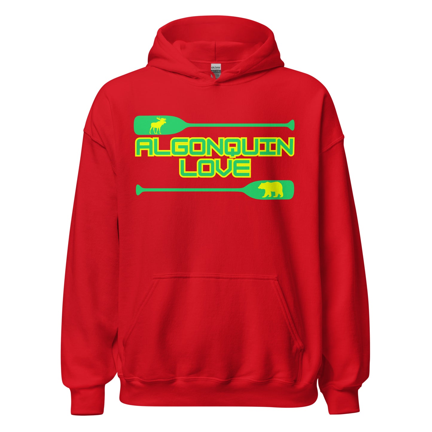 Algonquin Love - Algonquin Park - Bright Green & Yellow Canoe Paddles - Quality Unisex Hoodie