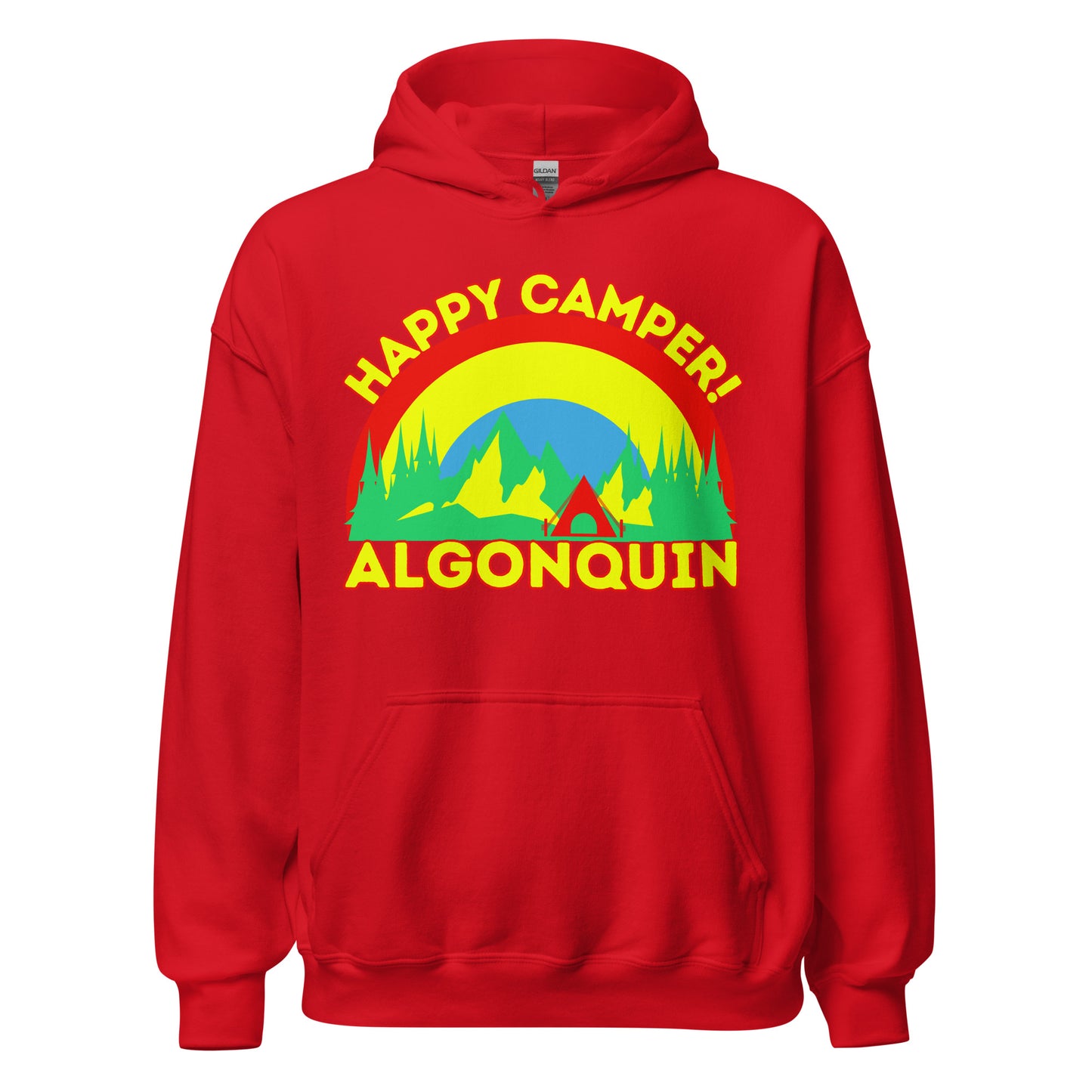 Algonquin Park - Happy Camper - Bright Rainbow Design - Quality Unisex Hoodie