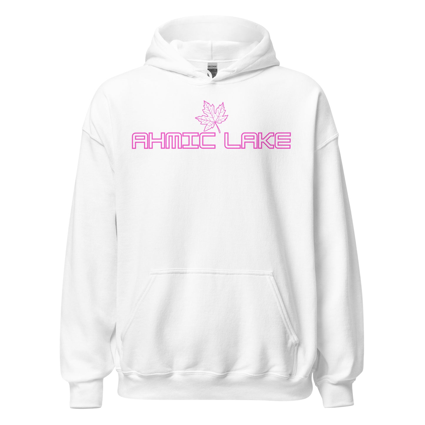 Ahmic Lake - Algonquin Park - Bright Pink Design with Maple Leaf - Quality Unisex Hoodie