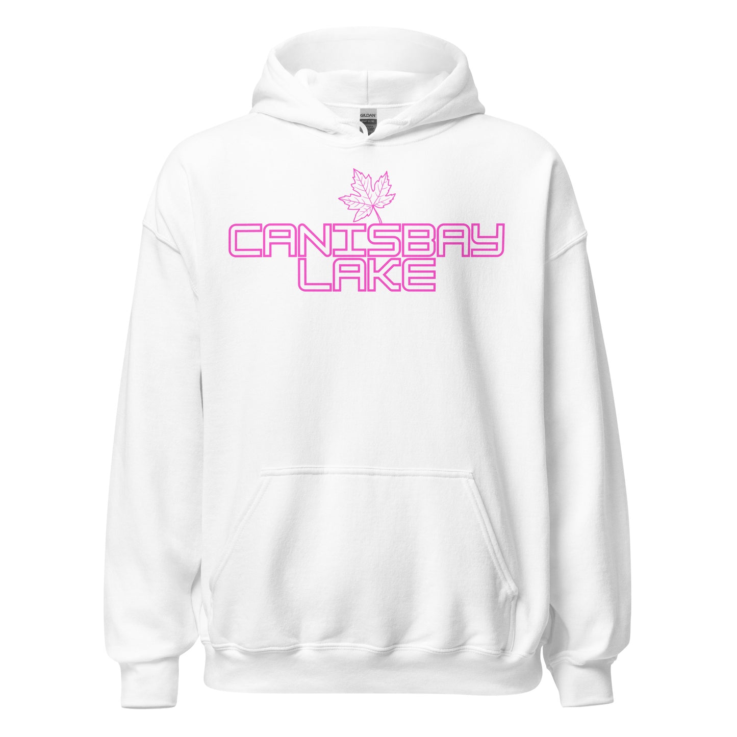 Canisbay Lake - Algonquin Park - Bright Pink Design with Maple Leaf - Quality Unisex Hoodie