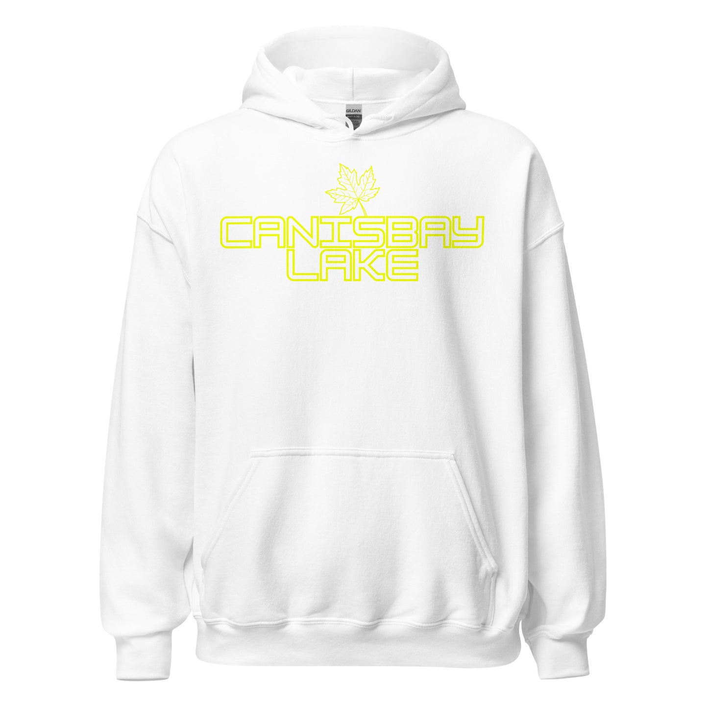 Canisbay Lake - Algonquin Park - Bright Yellow Design with Maple Leaf - Quality Unisex Hoodie