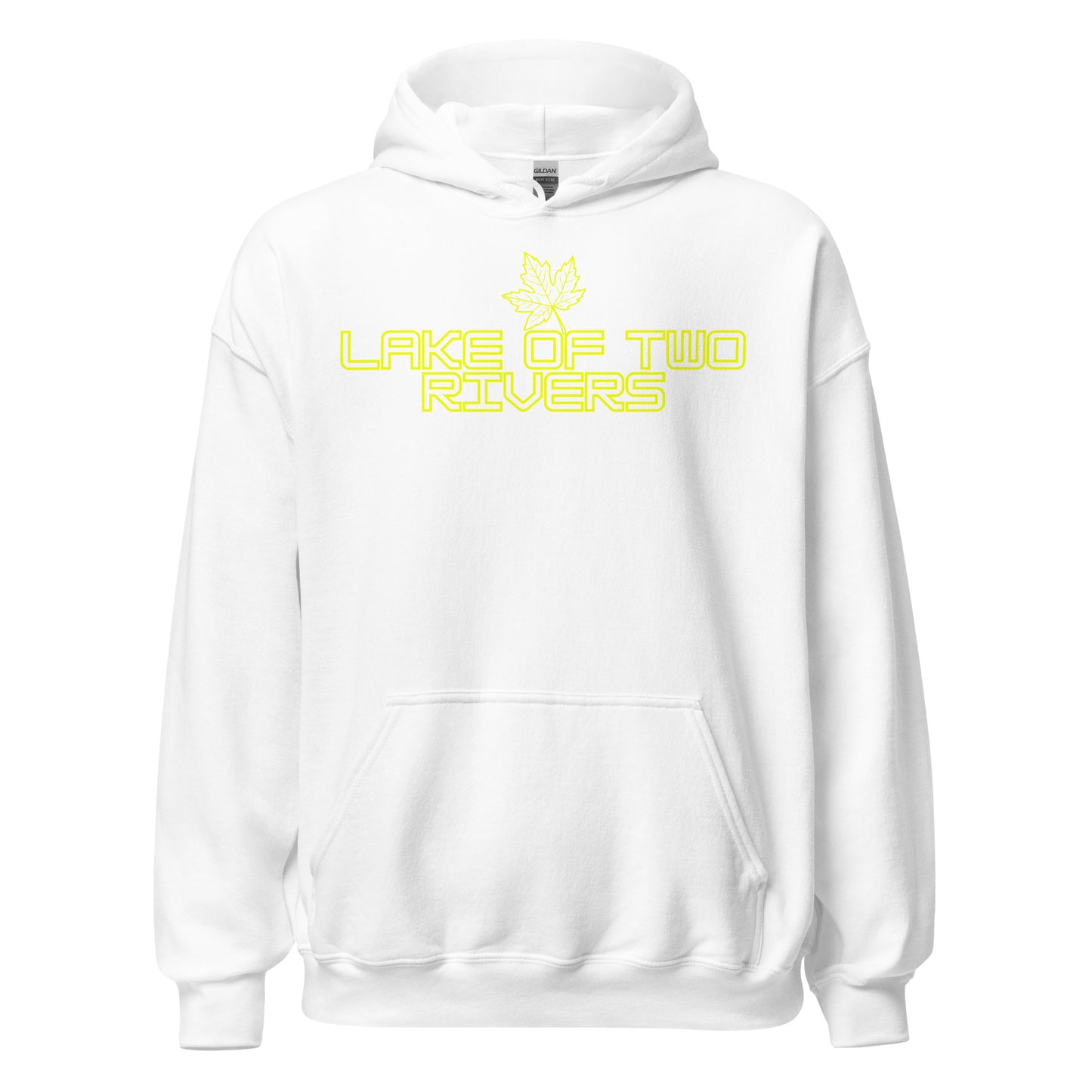 Lake of Two Rivers - Algonquin Park - Bright Yellow Design with Maple Leaf - Quality Unisex Hoodie
