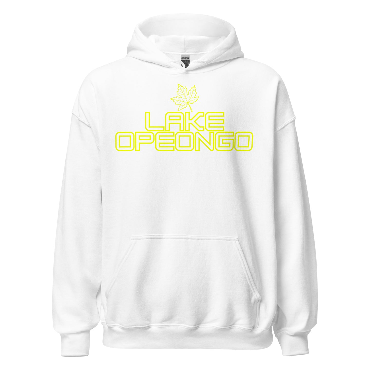 Lake Opeongo - Algonquin Park - Bright Yellow Design with Maple Leaf - Quality Unisex Hoodie