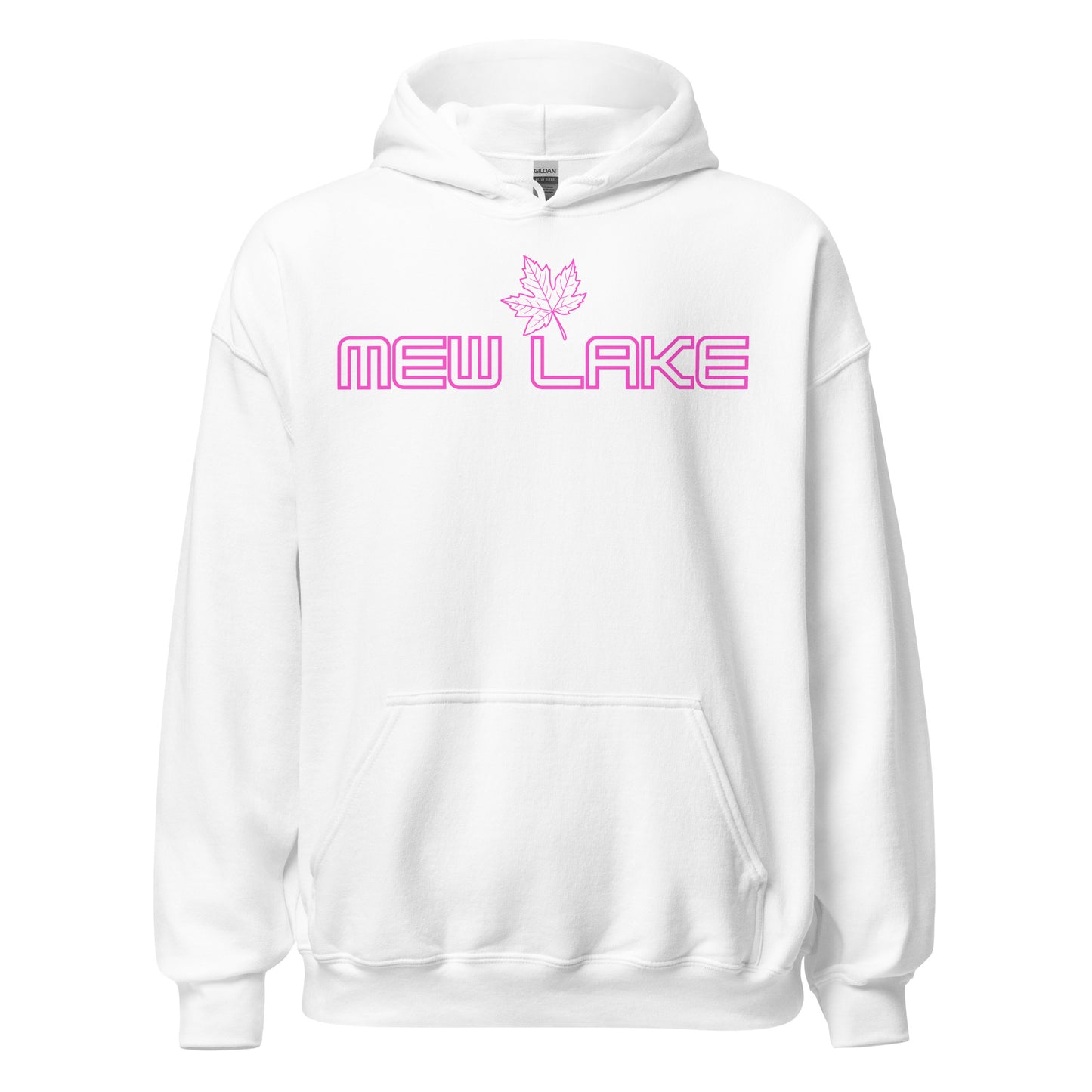 Mew Lake - Algonquin Park - Bright Pink Design with Maple Leaf - Quality Unisex Hoodie