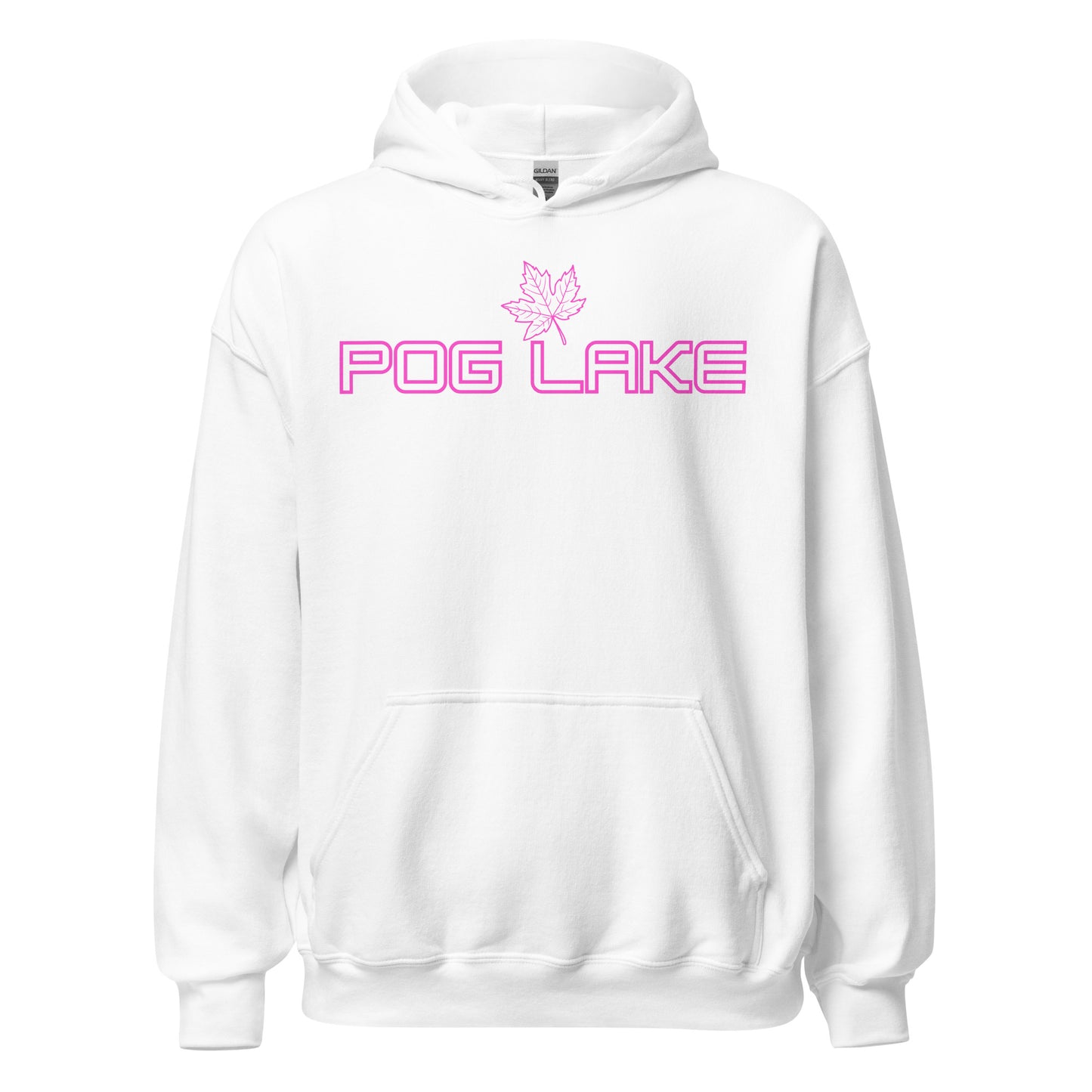 Pog Lake - Algonquin Park - Bright Pink Design with Maple Leaf - Quality Unisex Hoodie