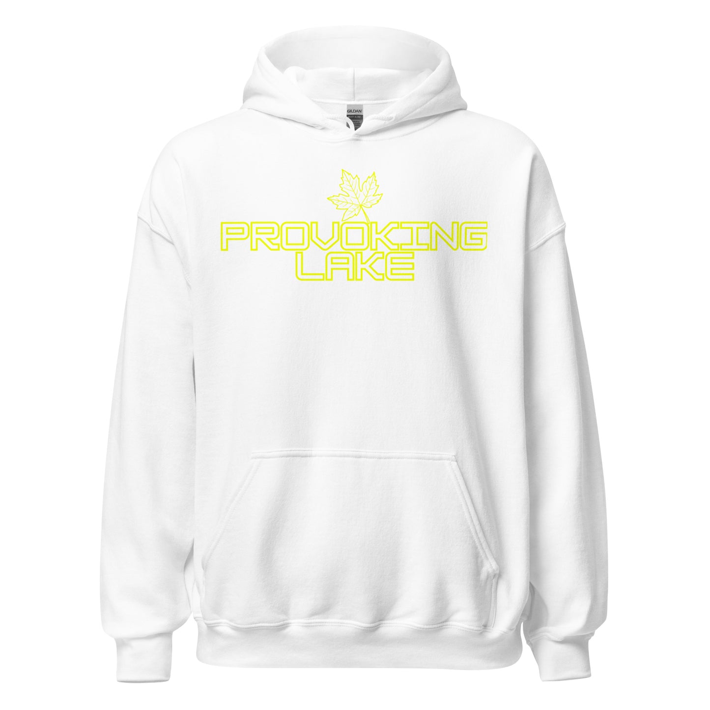 Provoking Lake - Algonquin Park - Bright Yellow Design with Maple Leaf - Quality Unisex Hoodie