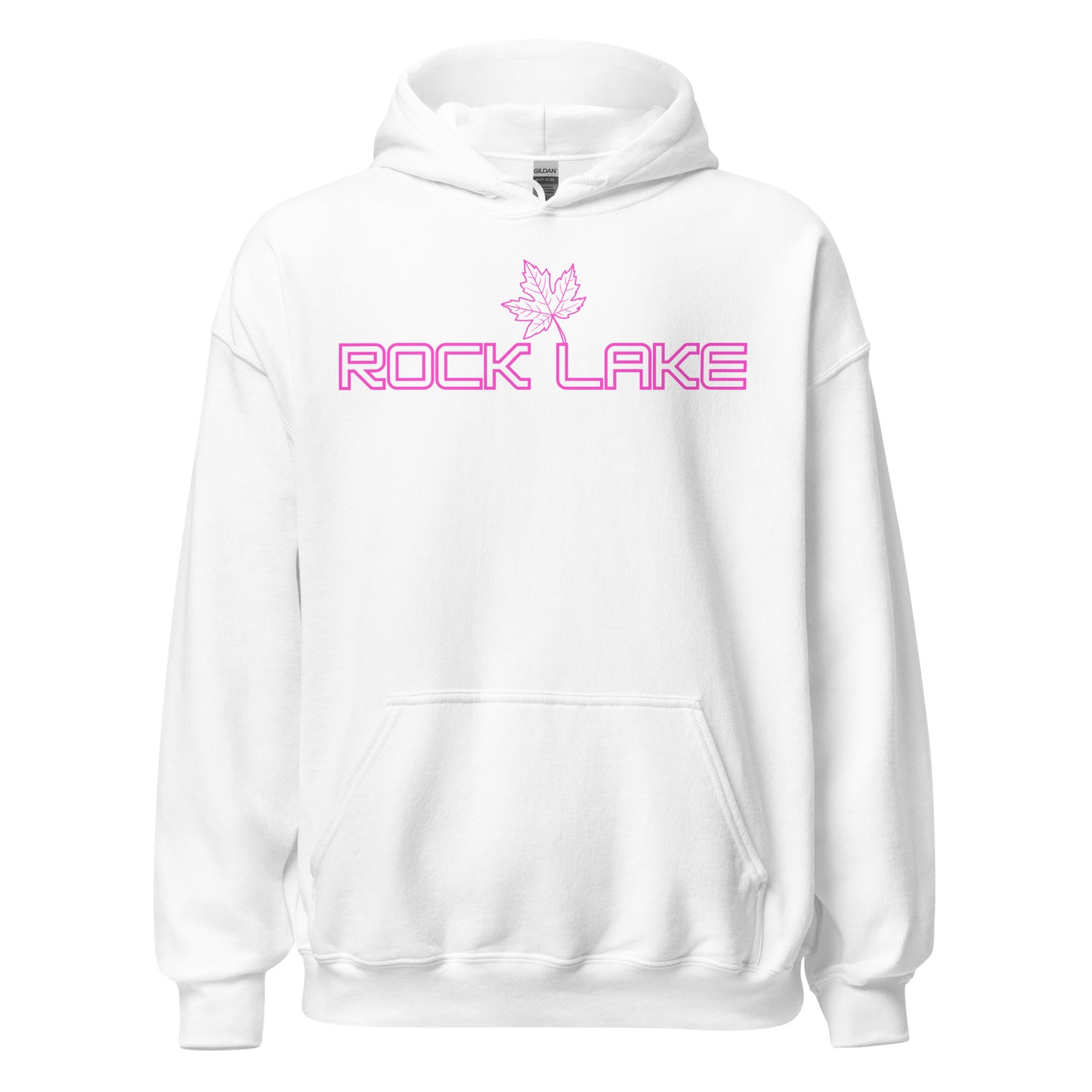 Rock Lake - Algonquin Park - Bright Pink Design with Maple Leaf - Quality Unisex Hoodie