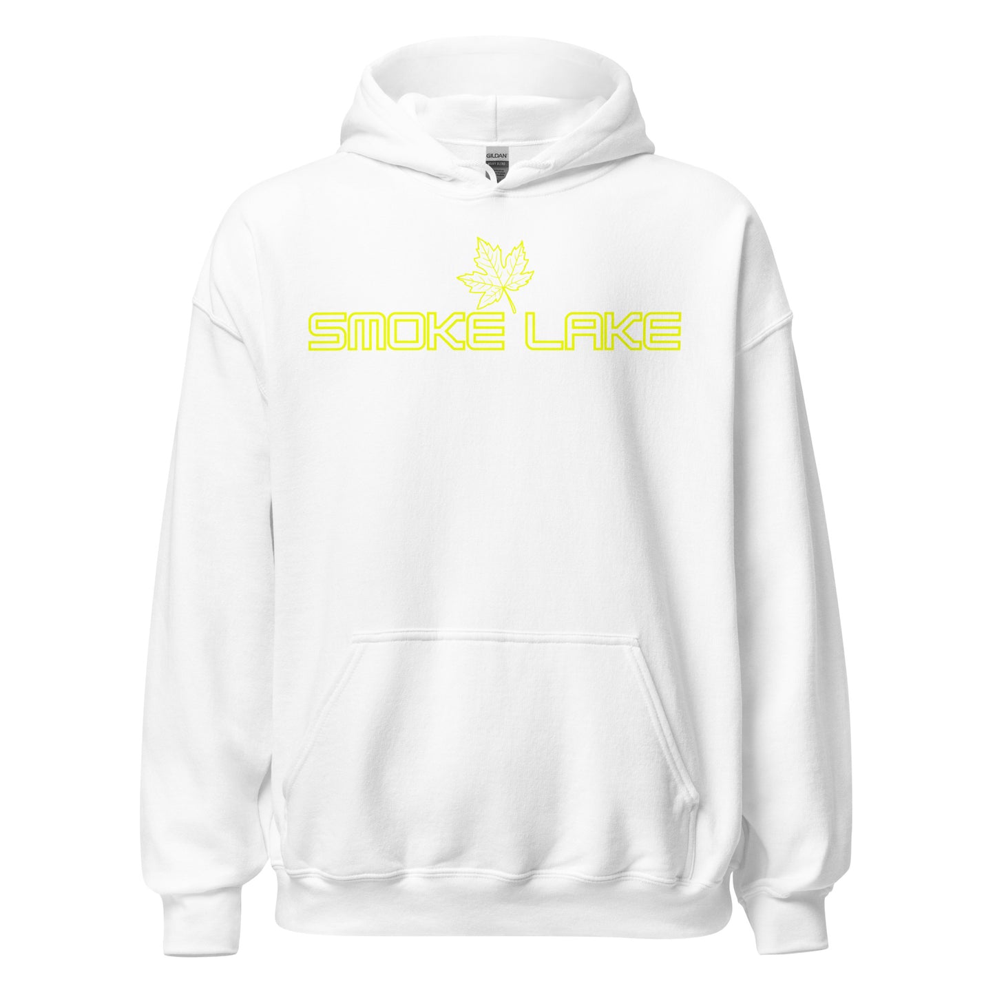 Smoke Lake - Algonquin Park - Bright Yellow Design with Maple Leaf - Quality Unisex Hoodie