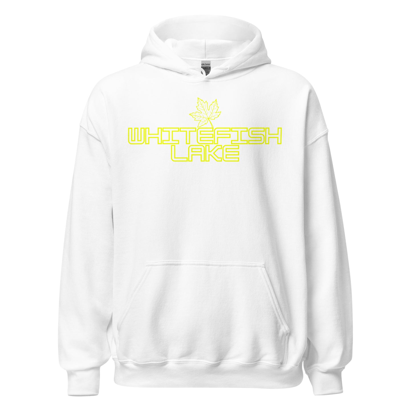 Whitefish Lake - Algonquin Park - Bright Yellow Design with Maple Leaf - Quality Unisex Hoodie