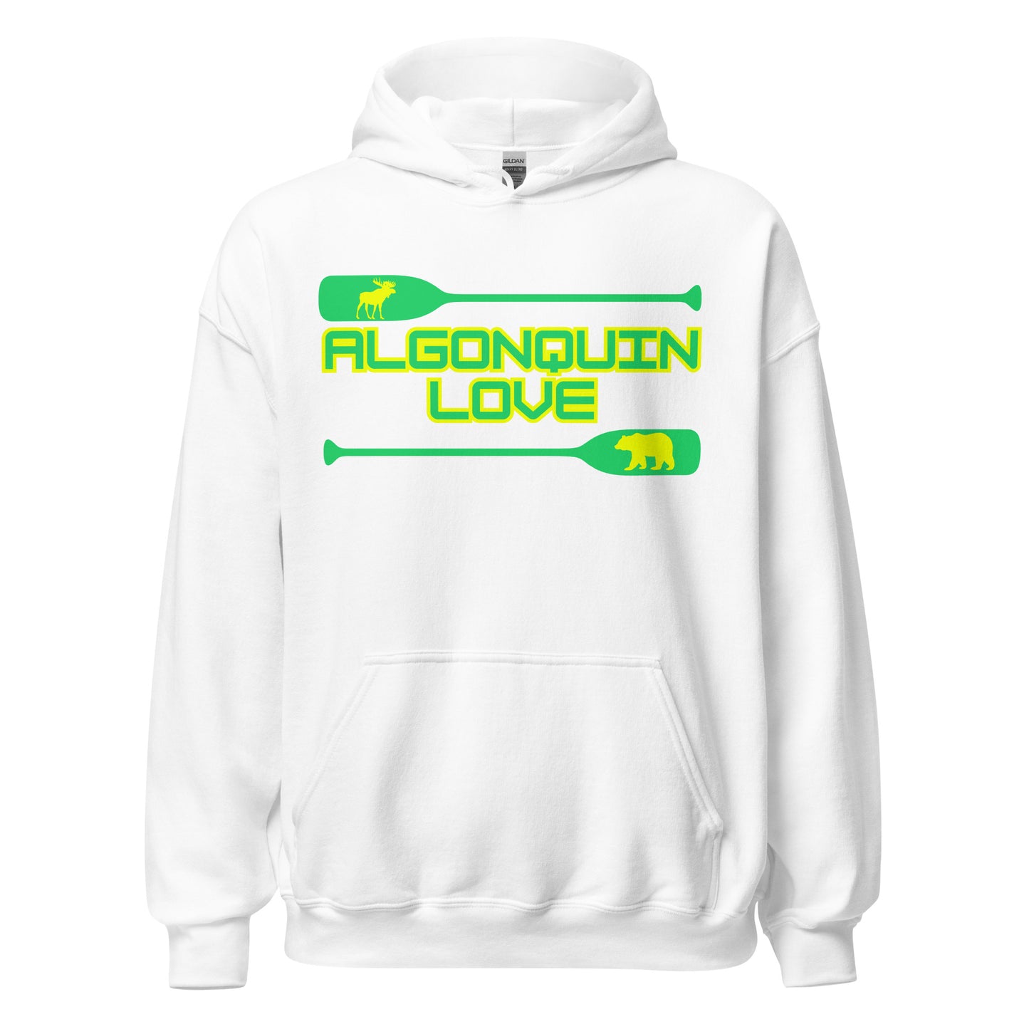 Algonquin Love - Algonquin Park - Bright Green & Yellow Canoe Paddles - Quality Unisex Hoodie
