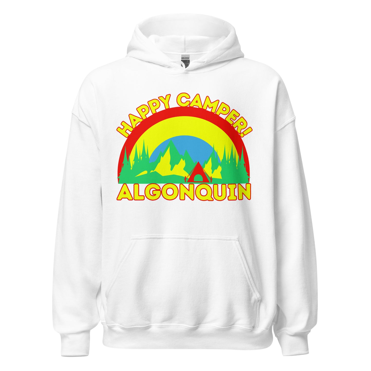 Algonquin Park - Happy Camper - Bright Rainbow Design - Quality Unisex Hoodie